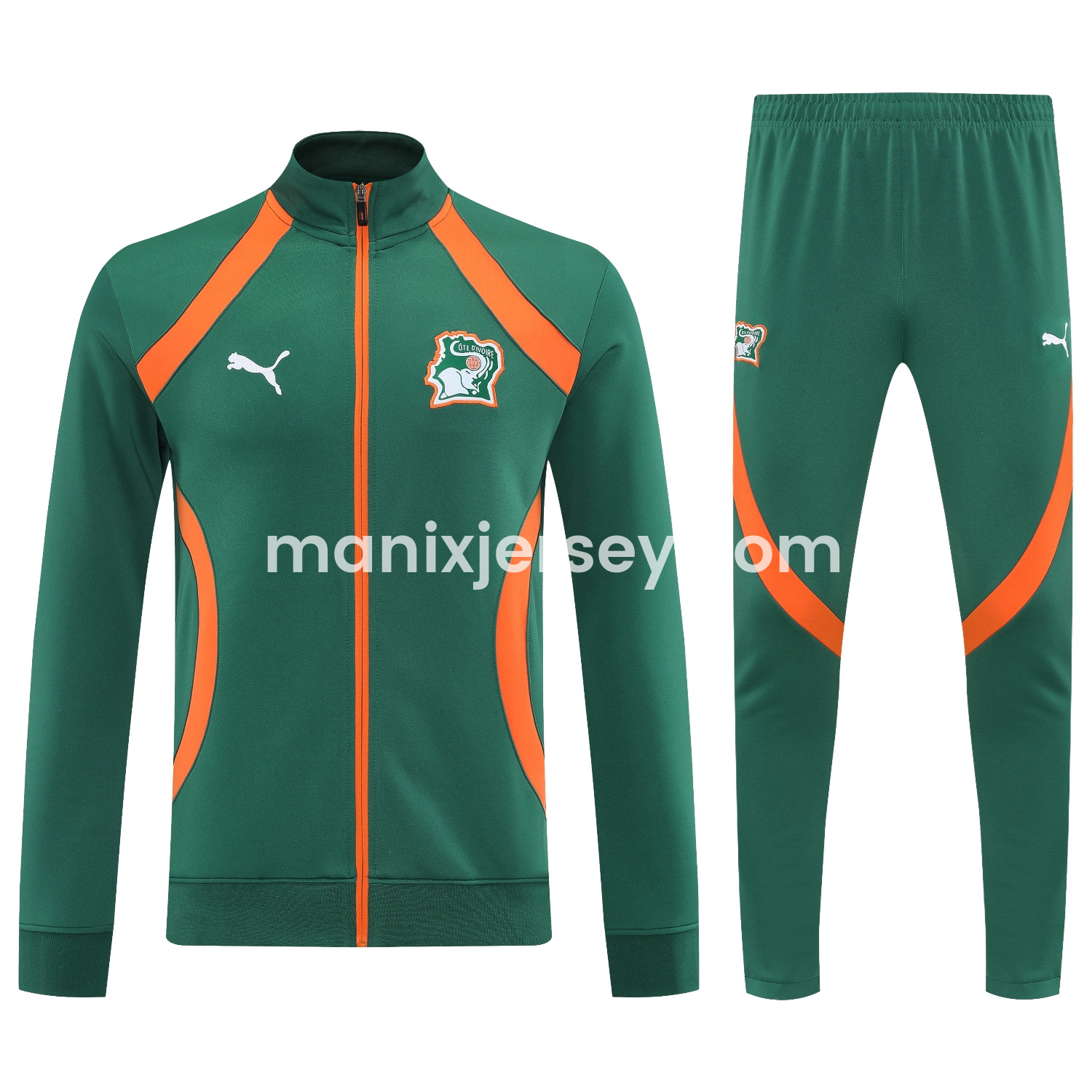 ManixJersey.com | Côte d'Ivoire 25-26 Jacket Training Tracksuit - Green Jackets & Pants -Customize Name, Number and Patch | Worldwide Shipping