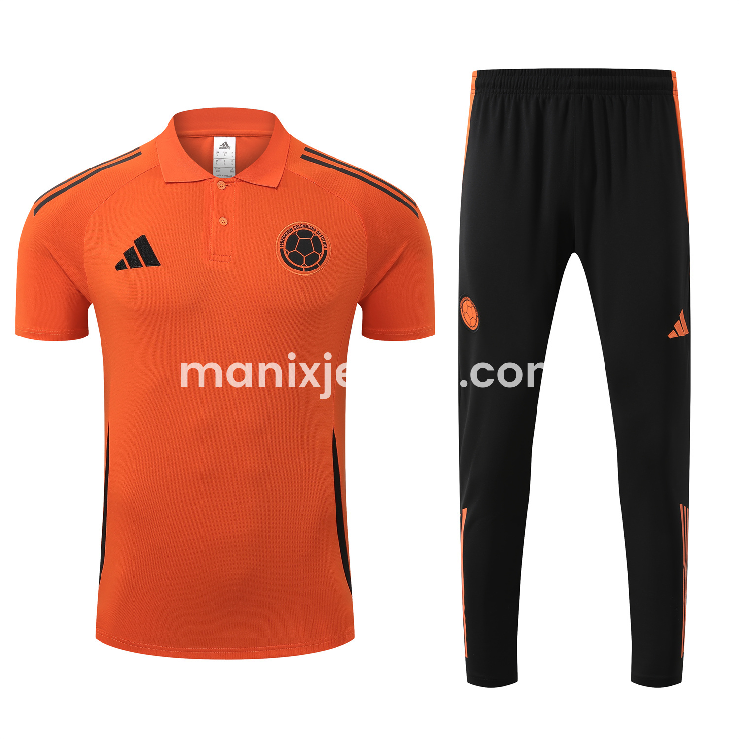 ManixJersey.com | Colombia 25-26 POLO Short-Sleeve Training Set - Orange Top and Black Pants -Customize Name, Number and Patch | Worldwide Shipping