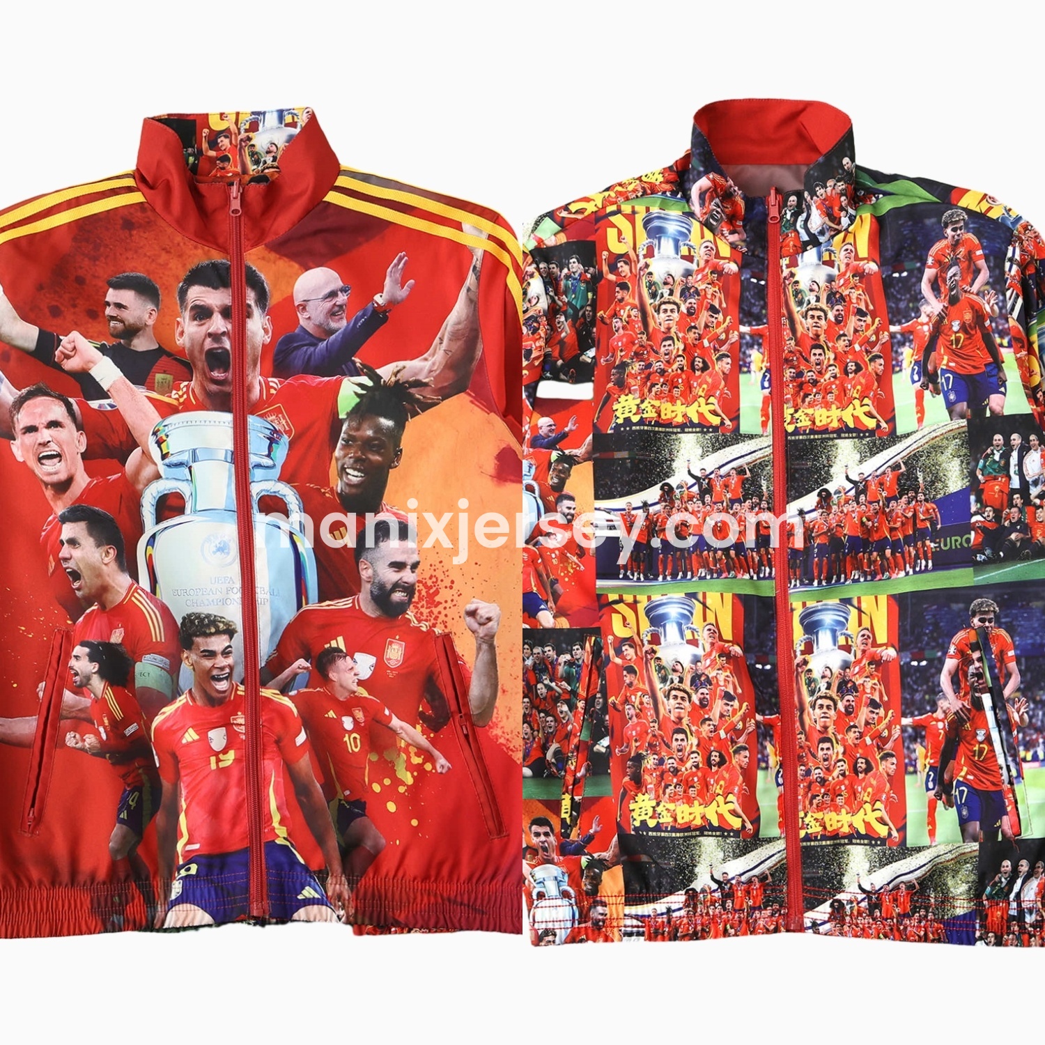 ManixJersey.com | Spain 24-25 Red Double Sided Reversible Windbreaker - 2024 EURO Championship -Customize Name, Number and Patch | Worldwide Shipping