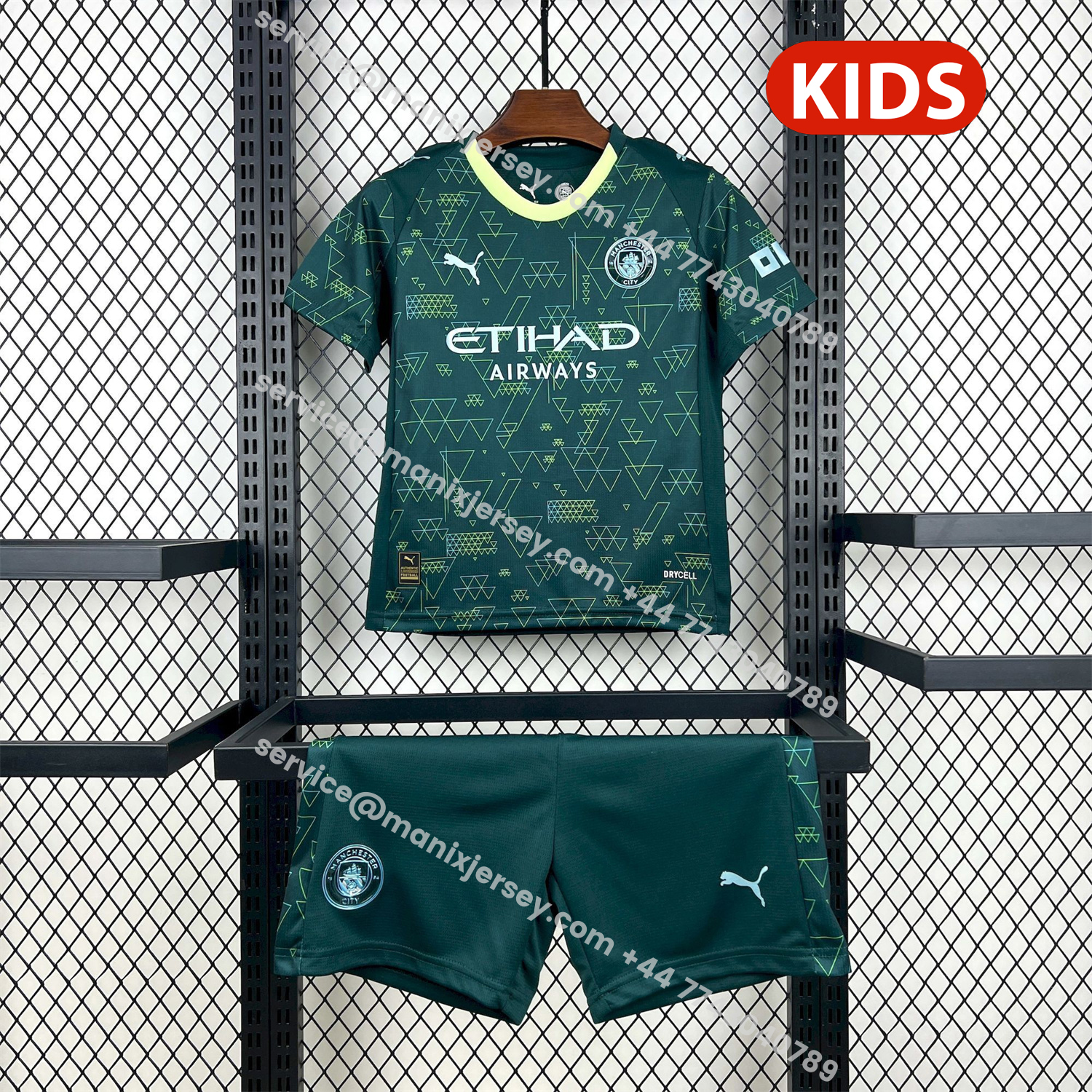 ManixJersey.com | Manchester City 25-26 Fourth Green Kids Kit -Customize Name, Number and Patch | Worldwide Shipping