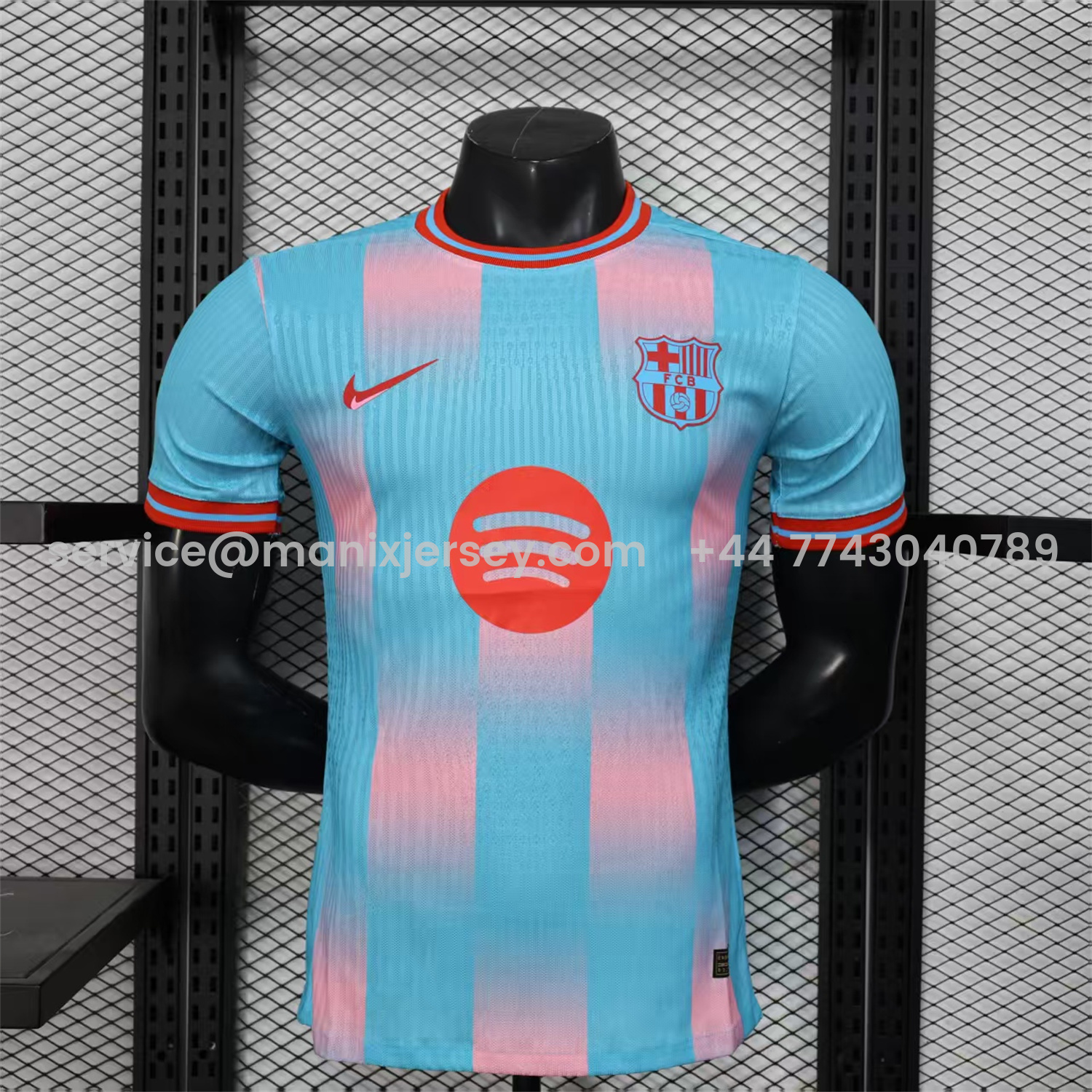 ManixJersey.com | Barcelona 25-26 Orange Logo Pink & Light Blue Special Jersey - Player Version -Customize Name, Number and Patch | Worldwide Shipping