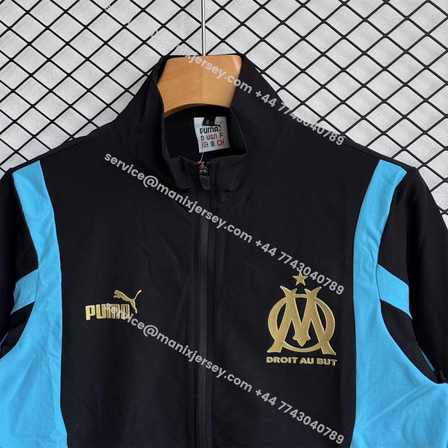 ManixJersey.com | Marseille 25-26 Windbreaker Training Set - Blue Black Top and Pants -Customize Name, Number and Patch | Worldwide Shipping