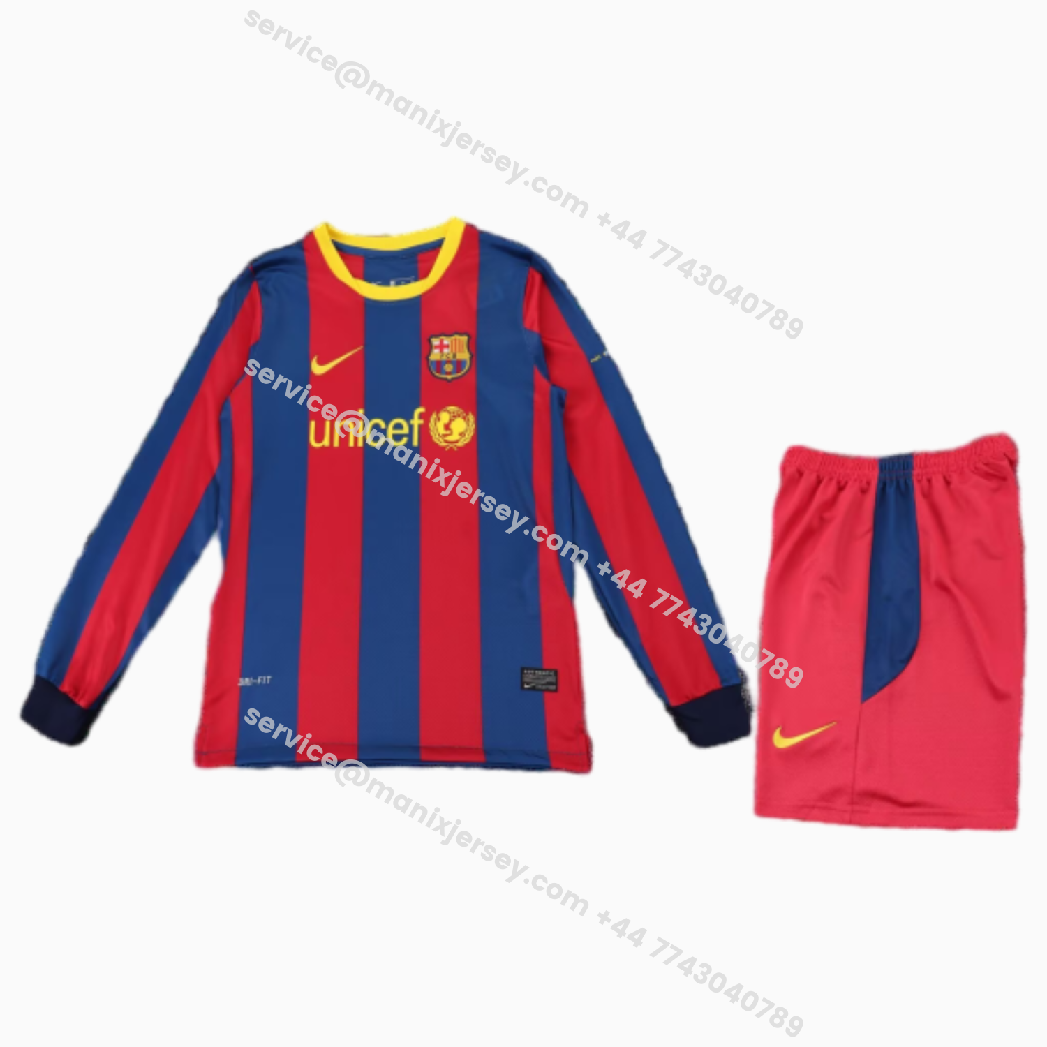 ManixJersey.com | Retro Barcelona 2010-11 Home Long Sleeves Kids Kit -Customize Name, Number and Patch | Worldwide Shipping