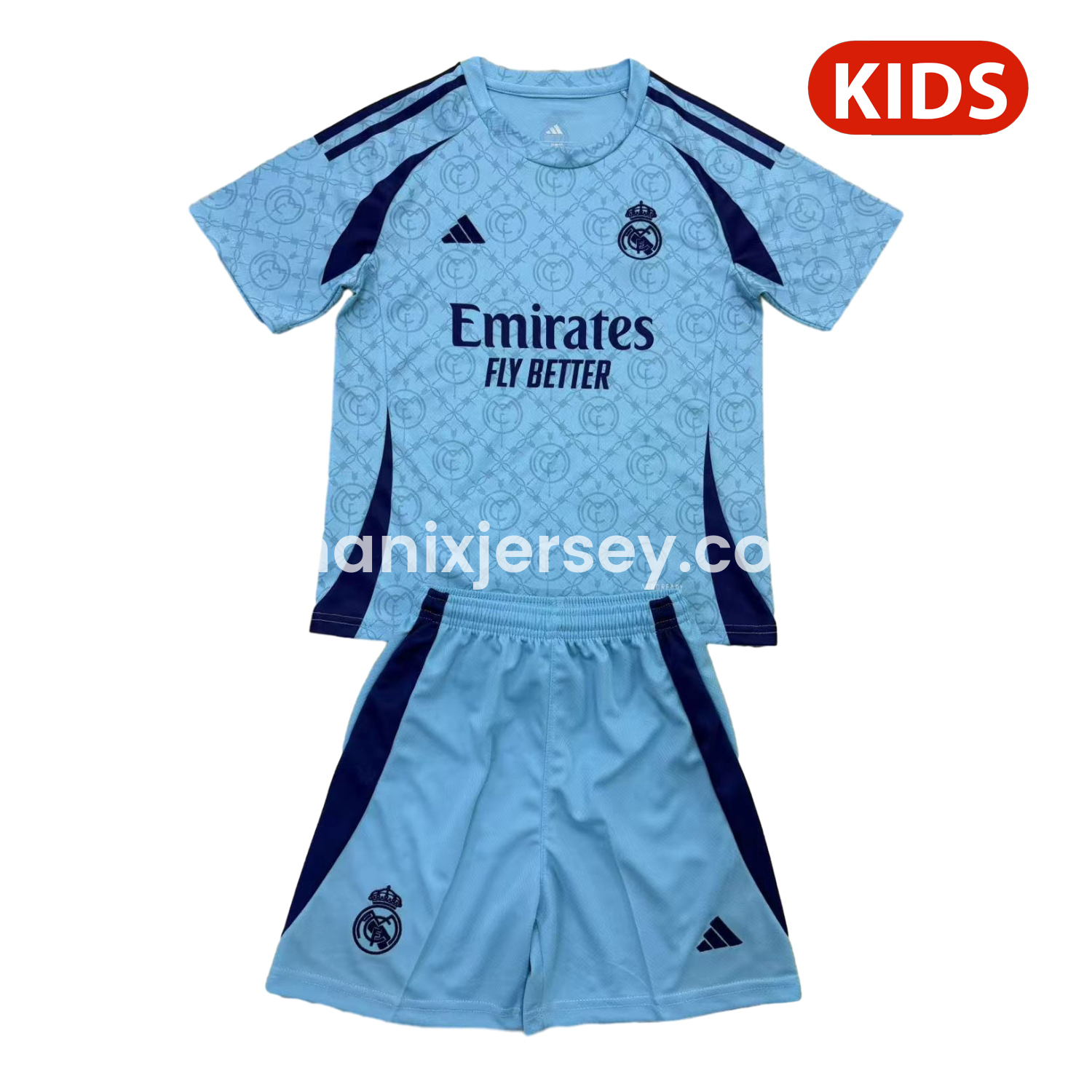 ManixJersey.com | Real Madrid 25-26 Blue Concept Kids Kit -Customize Name, Number and Patch | Worldwide Shipping