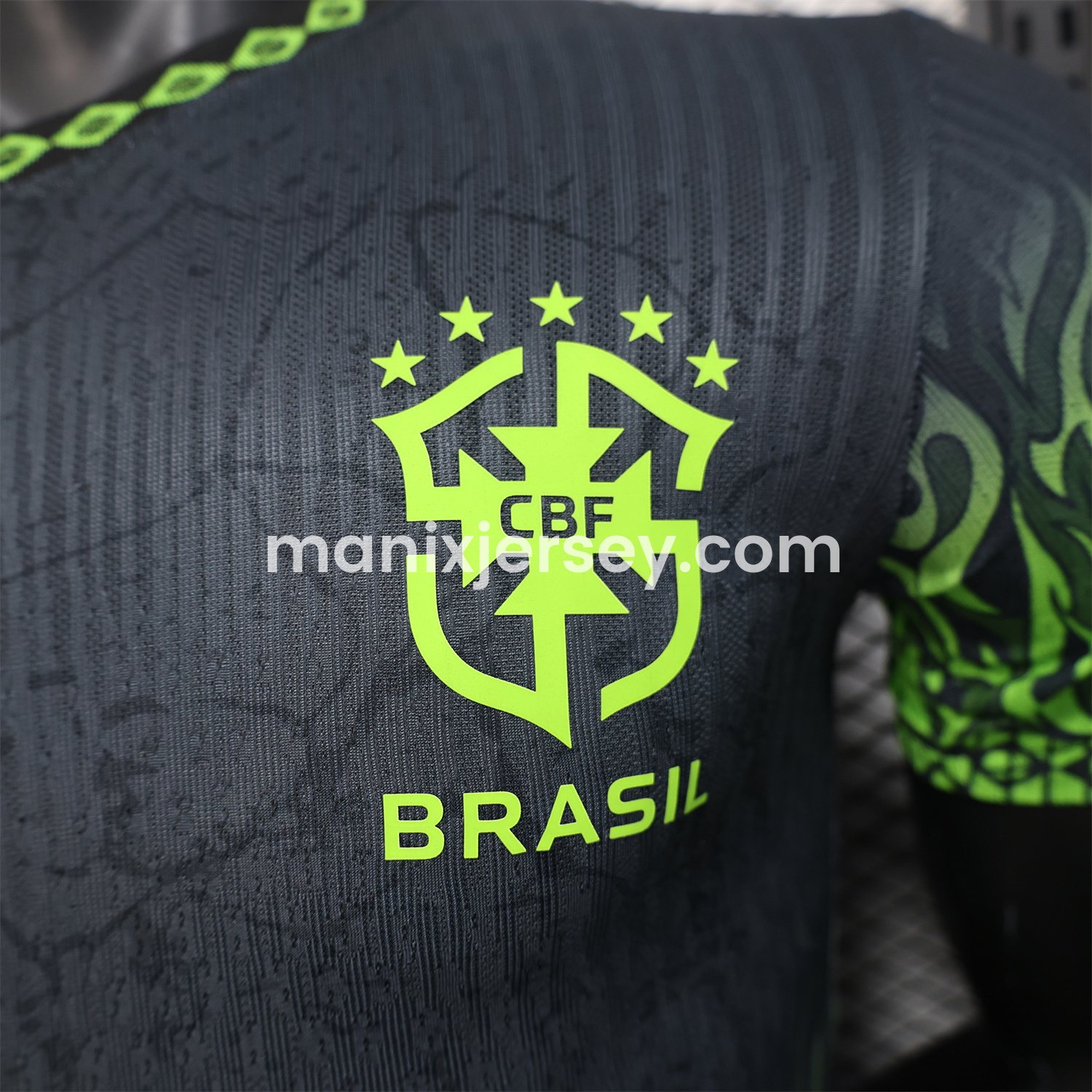 ManixJersey.com | Brazil 2025 Green Fire Black Special Edition Jersey - Player Version -Customize Name, Number and Patch | Worldwide Shipping