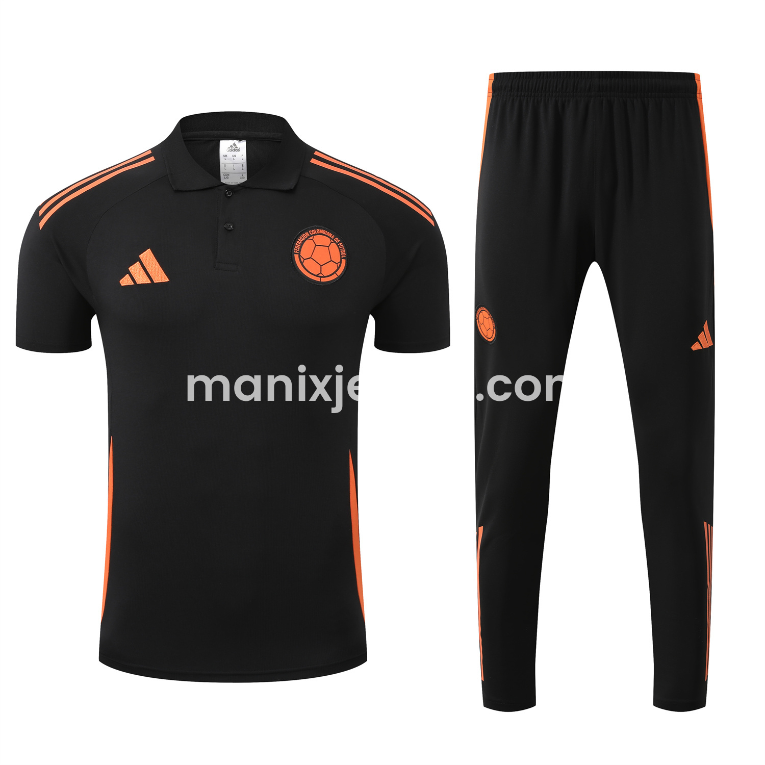 ManixJersey.com | Colombia 25-26 POLO Short-Sleeve Training Set - Black Top and Pants -Customize Name, Number and Patch | Worldwide Shipping