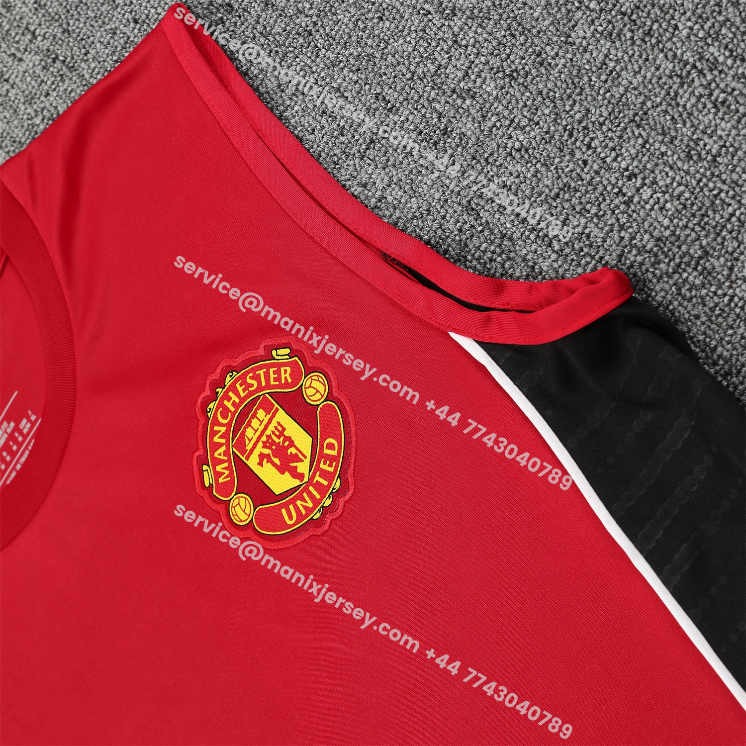 ManixJersey.com | Manchester United 25-26 Vest Training Set - Pure Red Vest & Black Shorts -Customize Name, Number and Patch | Worldwide Shipping