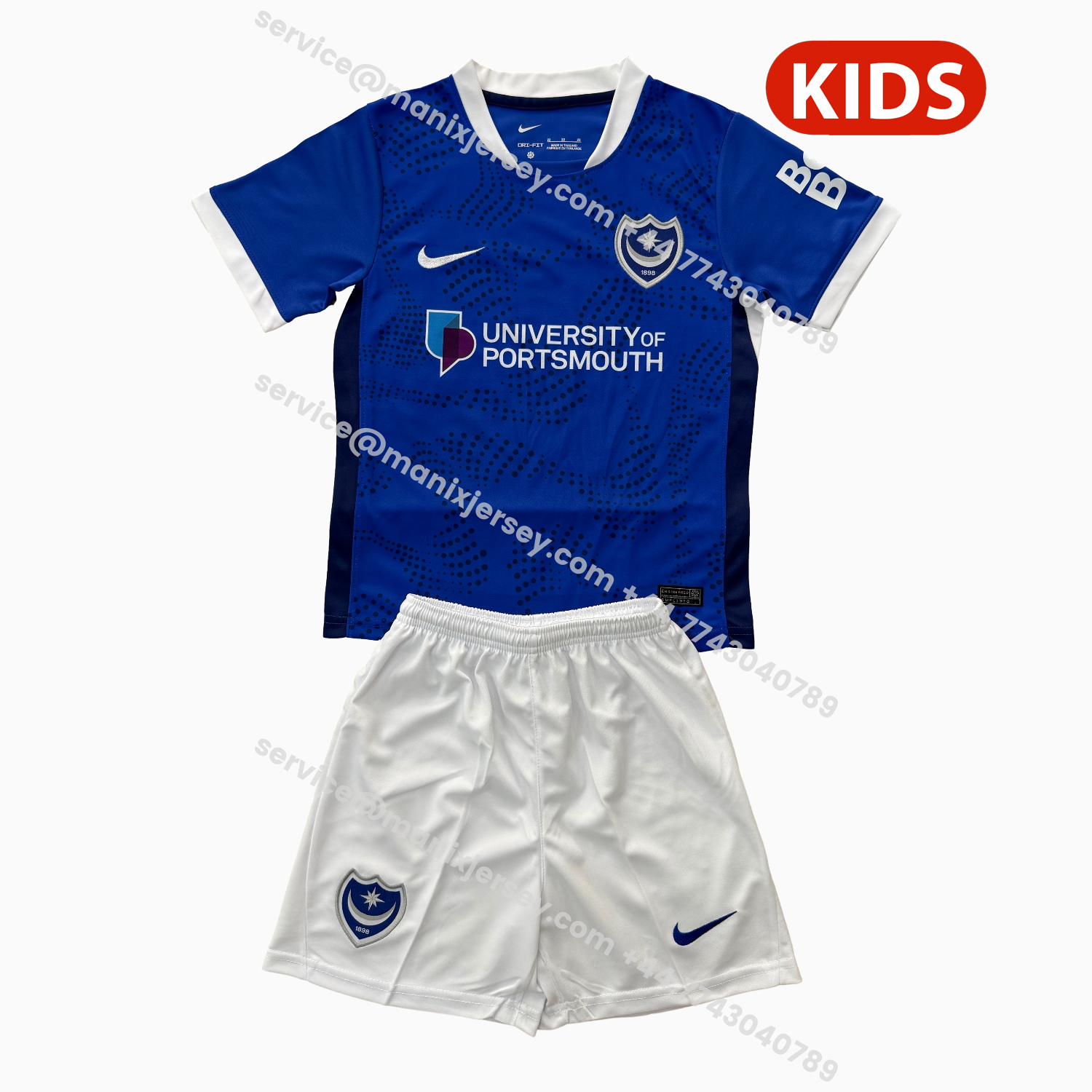 ManixJersey.com | Portsmouth 25-26 Home Kids Kit -Customize Name, Number and Patch | Worldwide Shipping