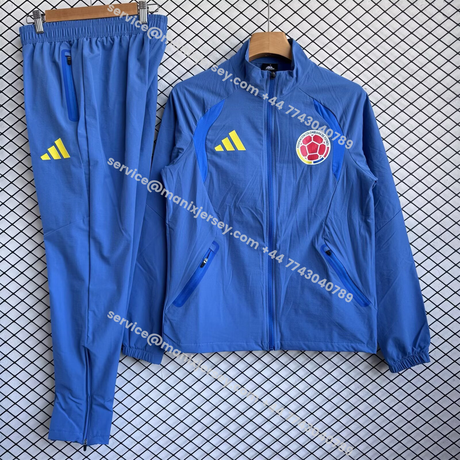 ManixJersey.com | Colombia 2026 Windbreaker Training Set - Ocean Blue Top and Pants -Customize Name, Number and Patch | Worldwide Shipping