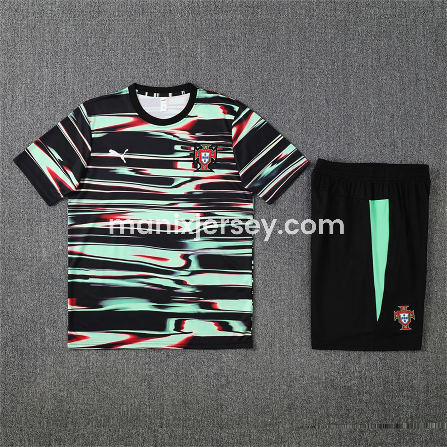 ManixJersey.com | Portugal 25-26 Kids Short-Sleeve Training Set - Camouflage top & Black Shorts -Customize Name, Number and Patch | Worldwide Shipping