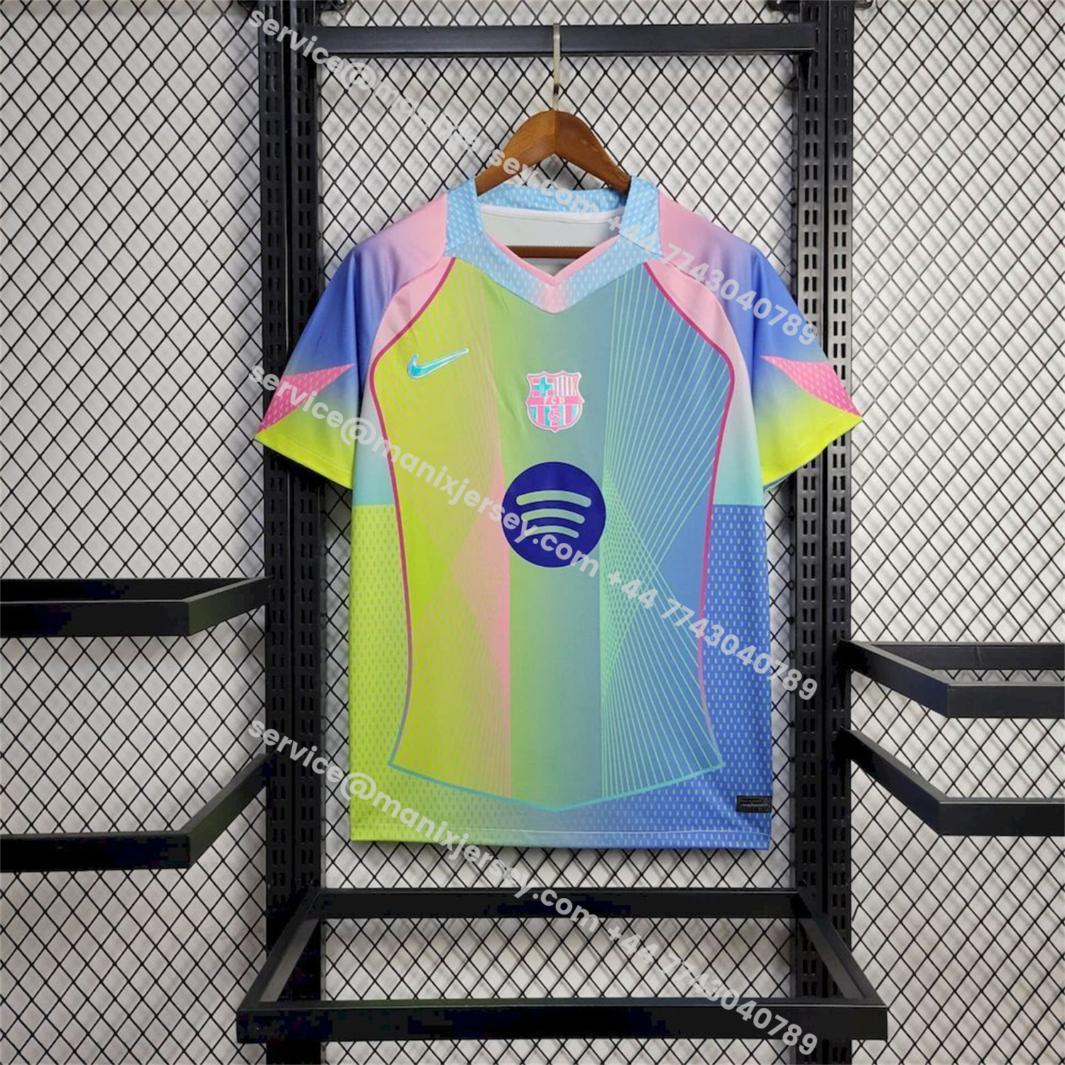 ManixJersey.com | Barcelona 25-26 T90 Pink Lines Green And Blue Gradient Special Jersey - Fans Version -Customize Name, Number and Patch | Worldwide Shipping