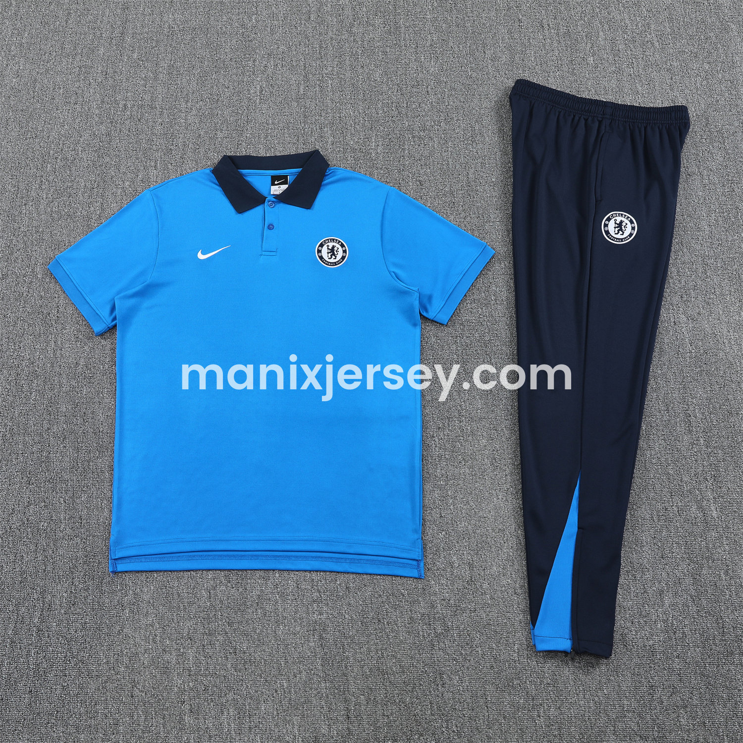 ManixJersey.com | C.H.E.L.S.E.A 25-26 POLO Short-Sleeve Training Set - Blue Top and Deep Blue Pants -Customize Name, Number and Patch | Worldwide Shipping