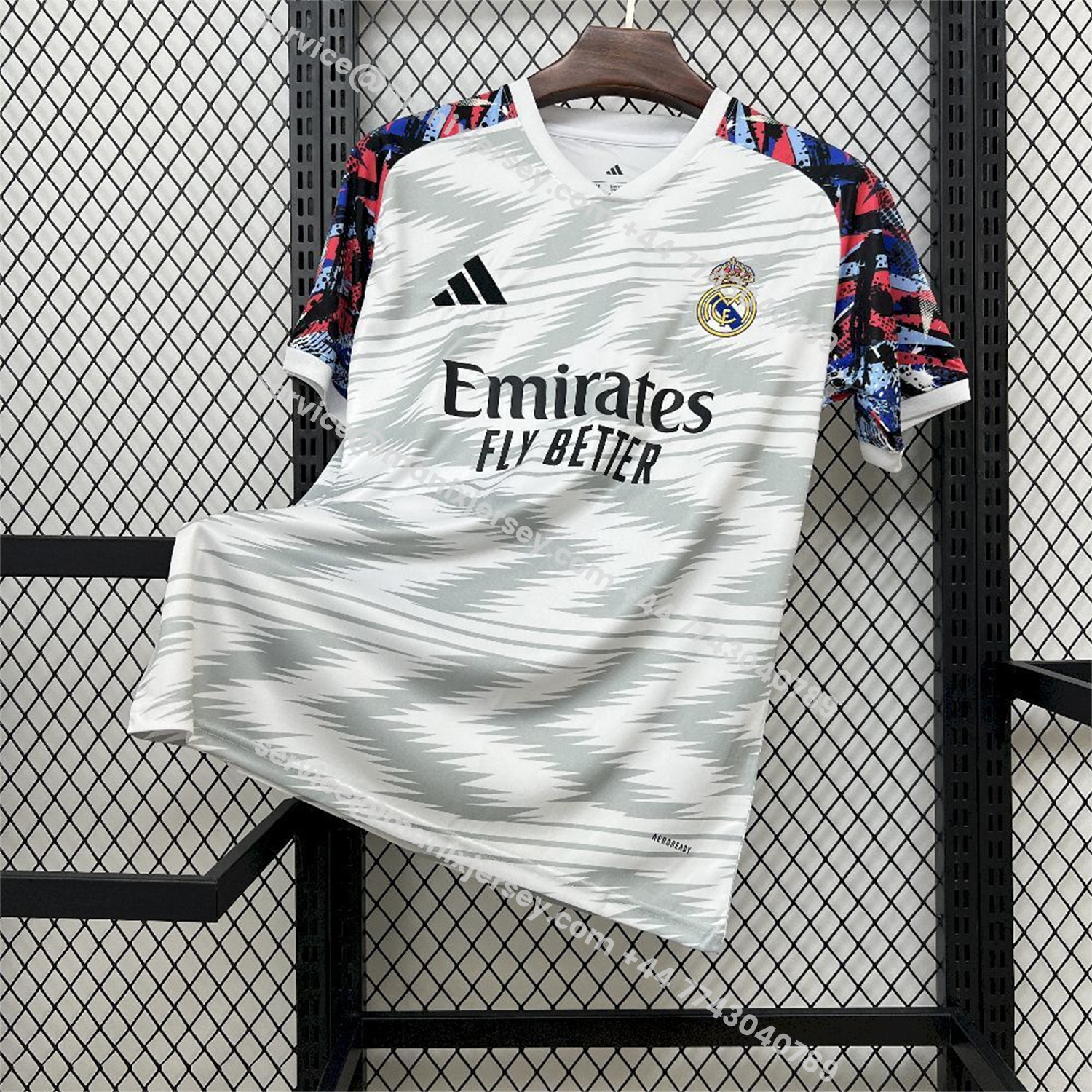 ManixJersey.com | Real Madrid 25-26 Grey And White Pre-Match Training Jersey - Fans Version -Customize Name, Number and Patch | Worldwide Shipping