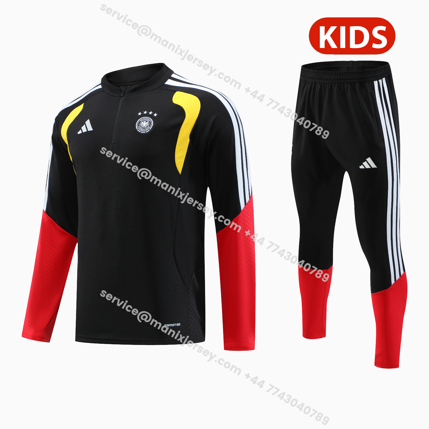 ManixJersey.com | Germany 2026 Kids Long Sleeve Training Set - Black Top & Pants -Customize Name, Number and Patch | Worldwide Shipping