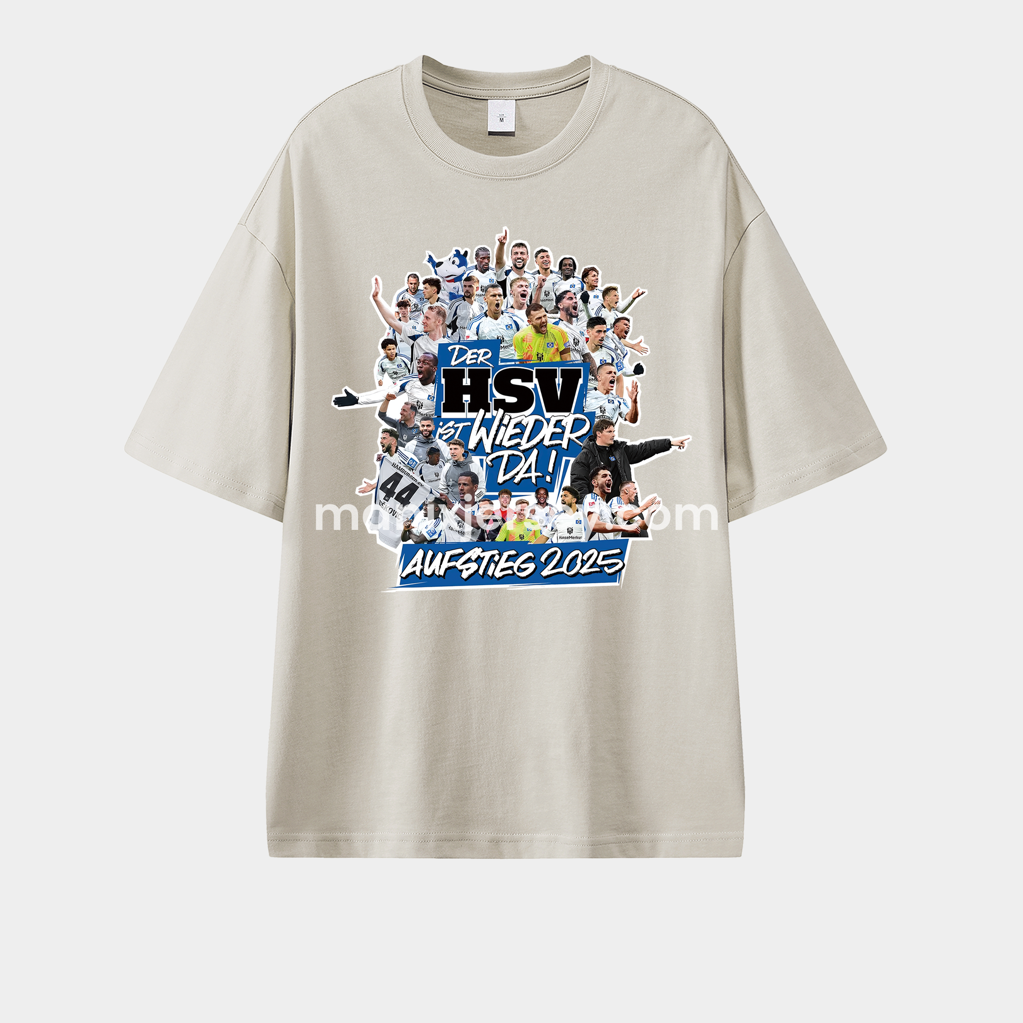 ManixJersey.com | Hamburger SV DER HSV IST WIEDER DA AUFSTIEG 2025 Unisex Pure Cotton T-shirt -Customize Name, Number and Patch | Worldwide Shipping