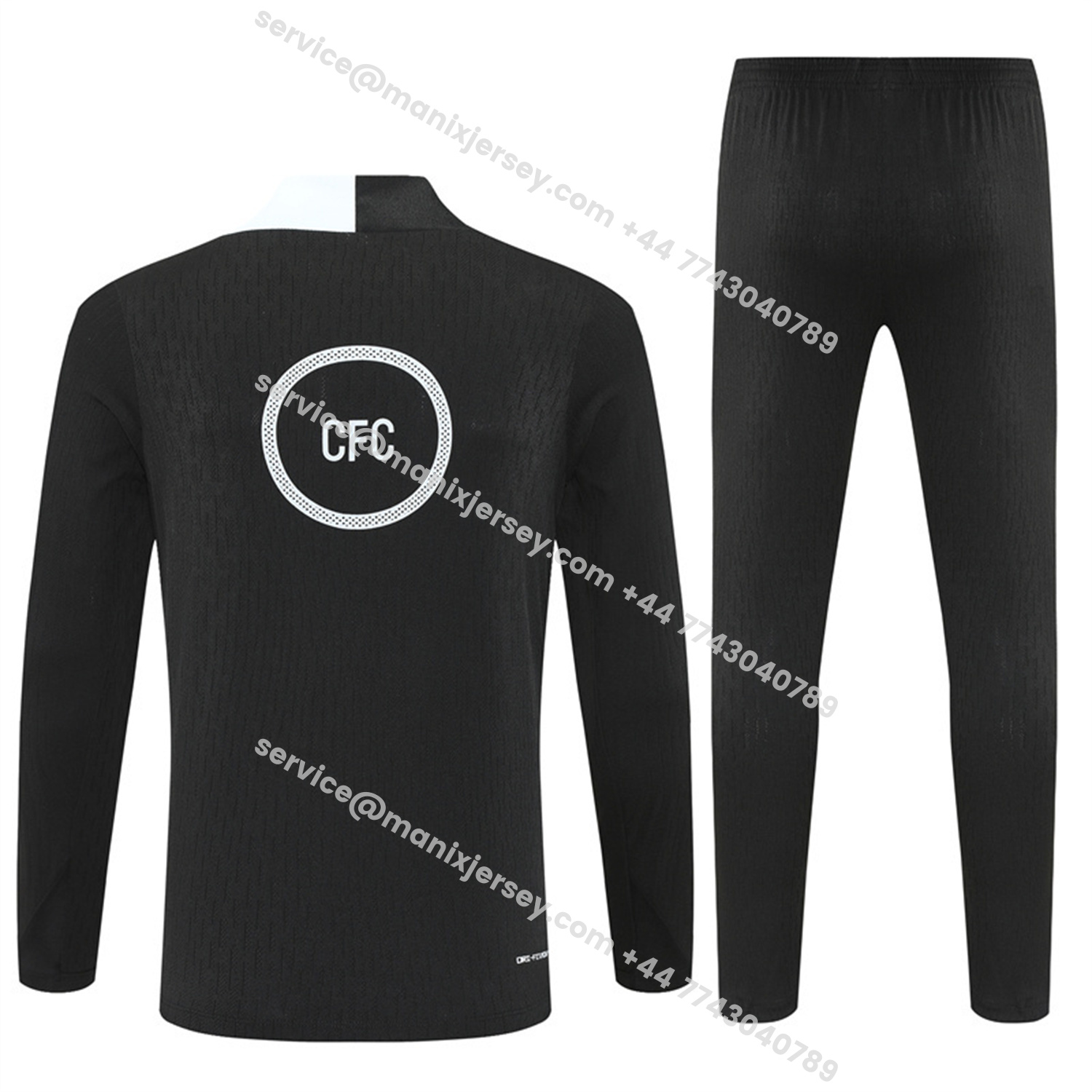 ManixJersey.com | C.H.E.L.S.E.A 25-26 Kids Long Sleeve Training Set - Player Version - Black Top and Black Pants -Customize Name, Number and Patch | Worldwide Shipping