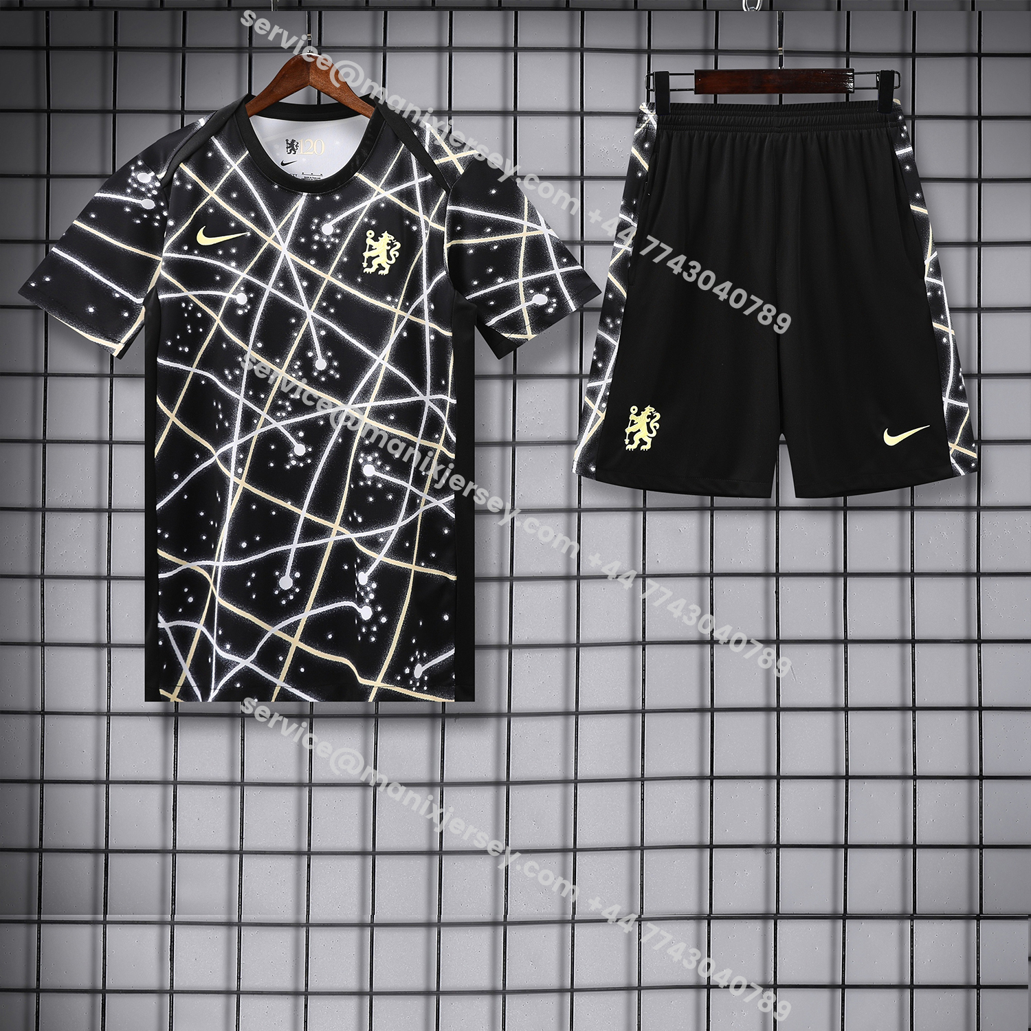 ManixJersey.com | C.H.E.L.S.E.A 25-26 Kids Short-Sleeve Training Set - Yellow Fluorescent Rays Black Top & Black Shorts -Customize Name, Number and Patch | Worldwide Shipping