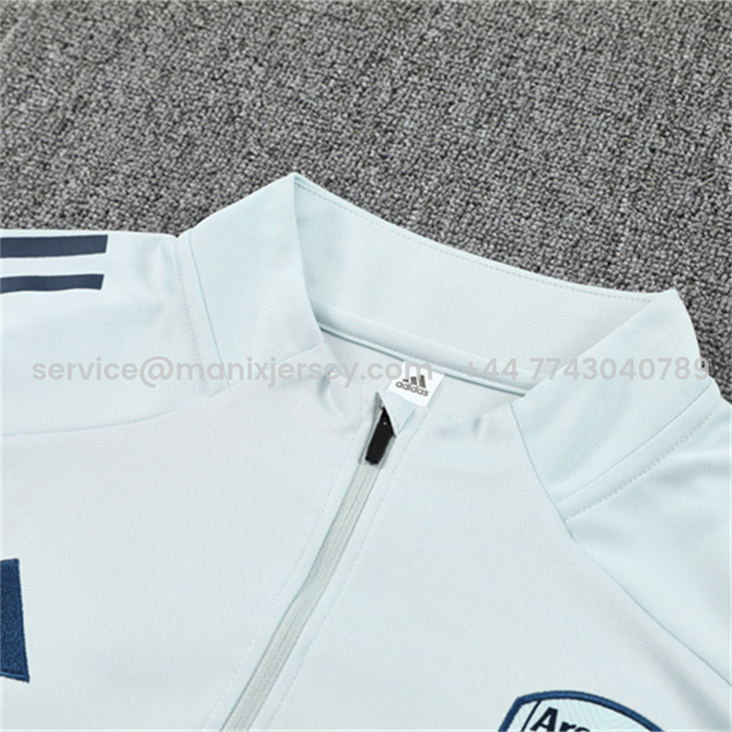 ManixJersey.com | Arsenal 25-26 Long Sleeves Training Set - Light Grey Top & Blue Pants -Customize Name, Number and Patch | Worldwide Shipping
