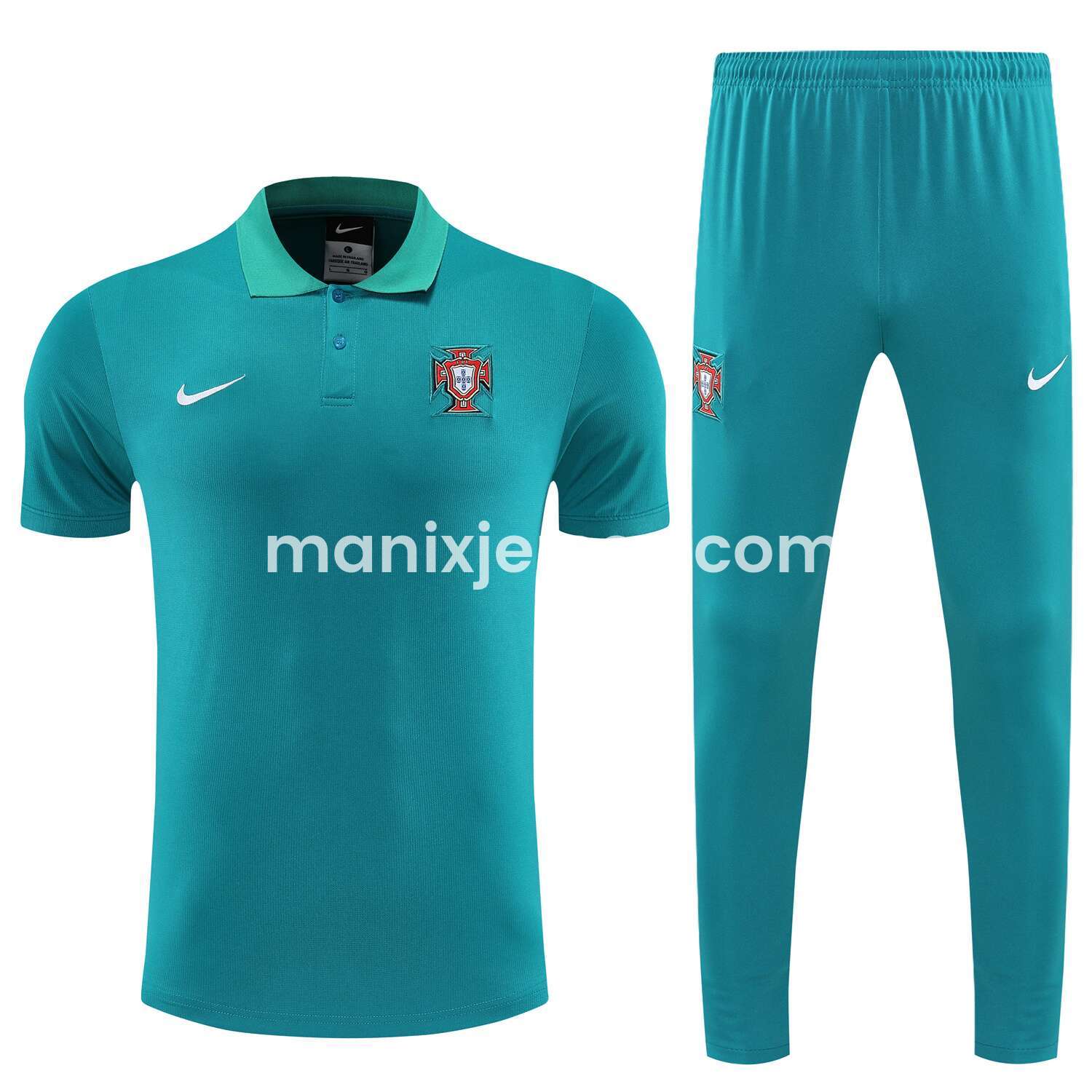 ManixJersey.com | Portugal 25-26 POLO Short-Sleeve Training Set - Blue Green Top and Pants -Customize Name, Number and Patch | Worldwide Shipping