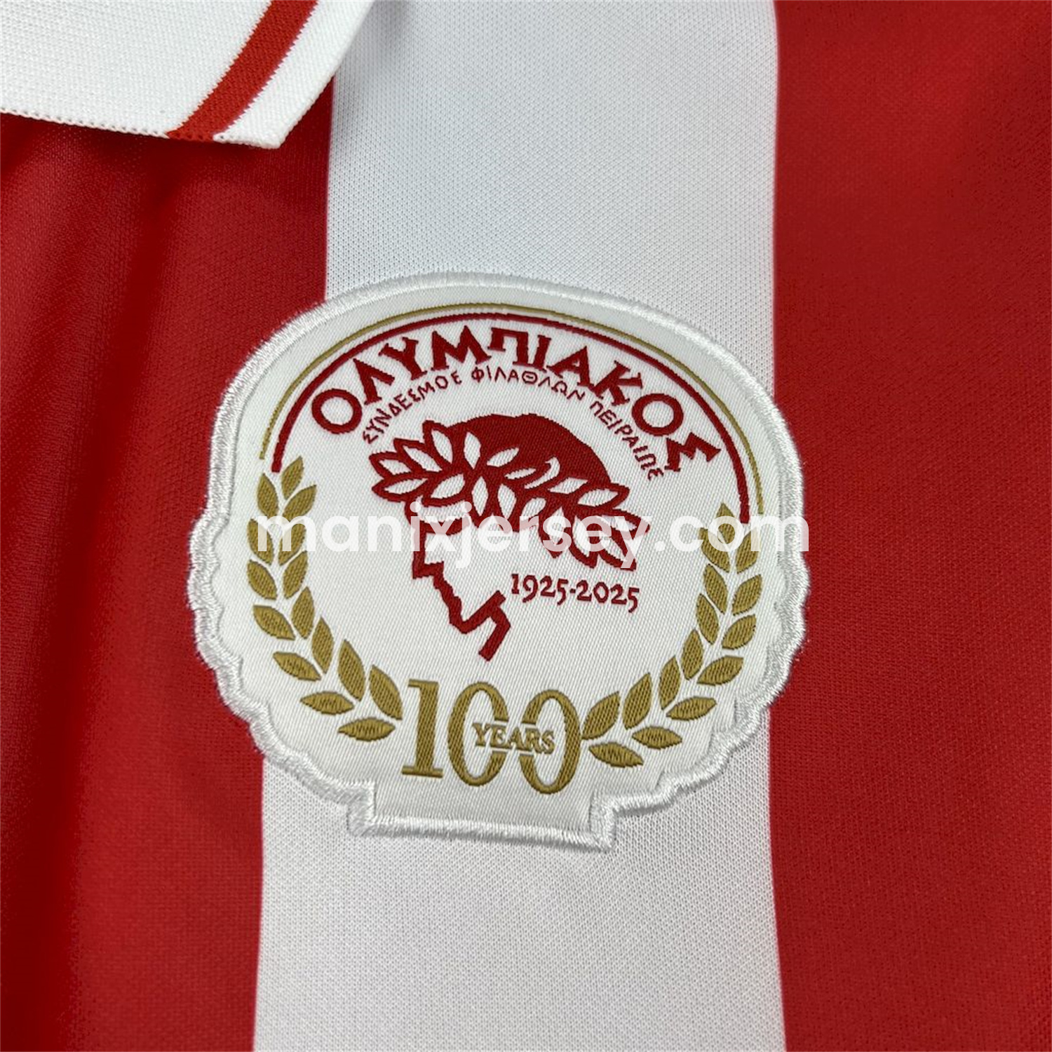 ManixJersey.com | Olympiacos 2025 100 Years Anniversary Centenary Jersey - Fans Version -Customize Name, Number and Patch | Worldwide Shipping