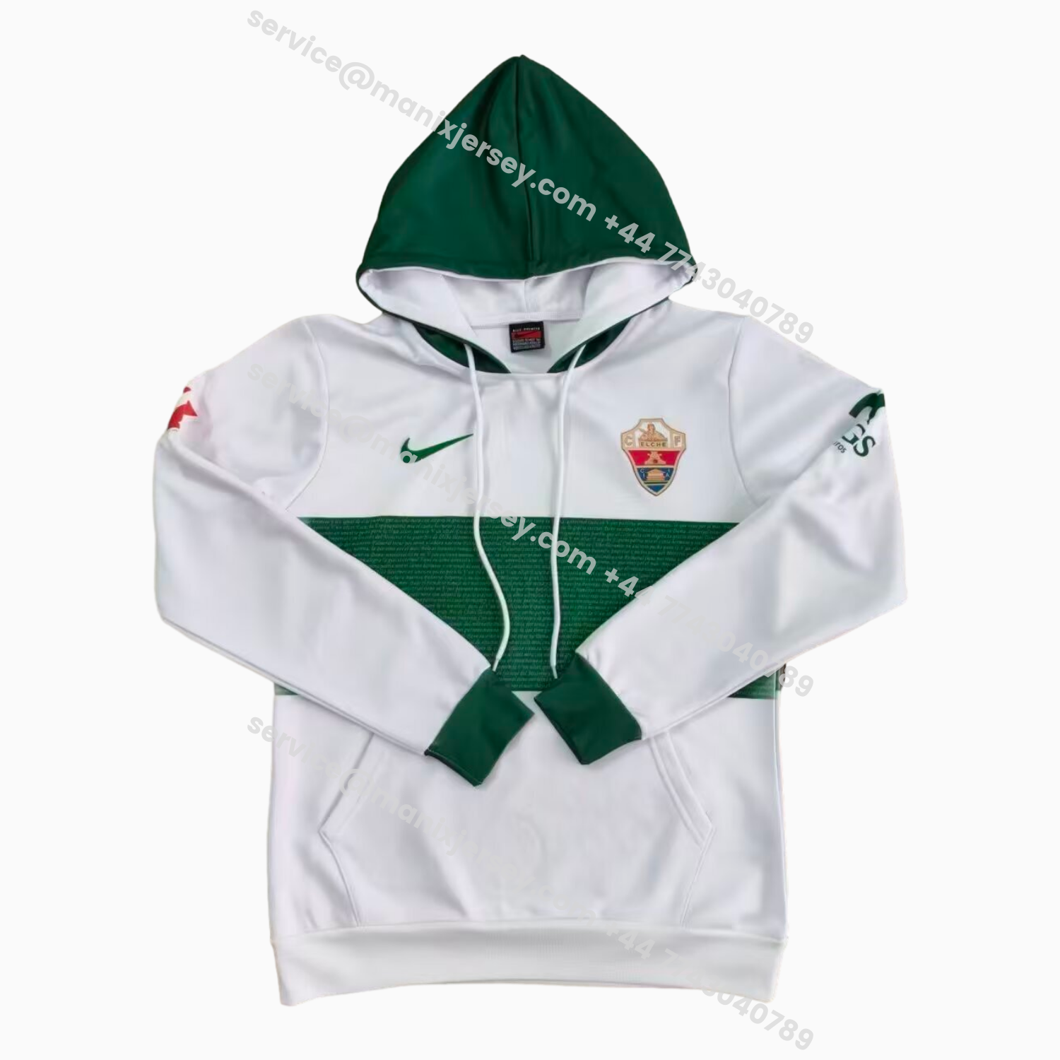 ManixJersey.com | Elche 25-26 White Unisex Pullover Hoodie -Customize Name, Number and Patch | Worldwide Shipping