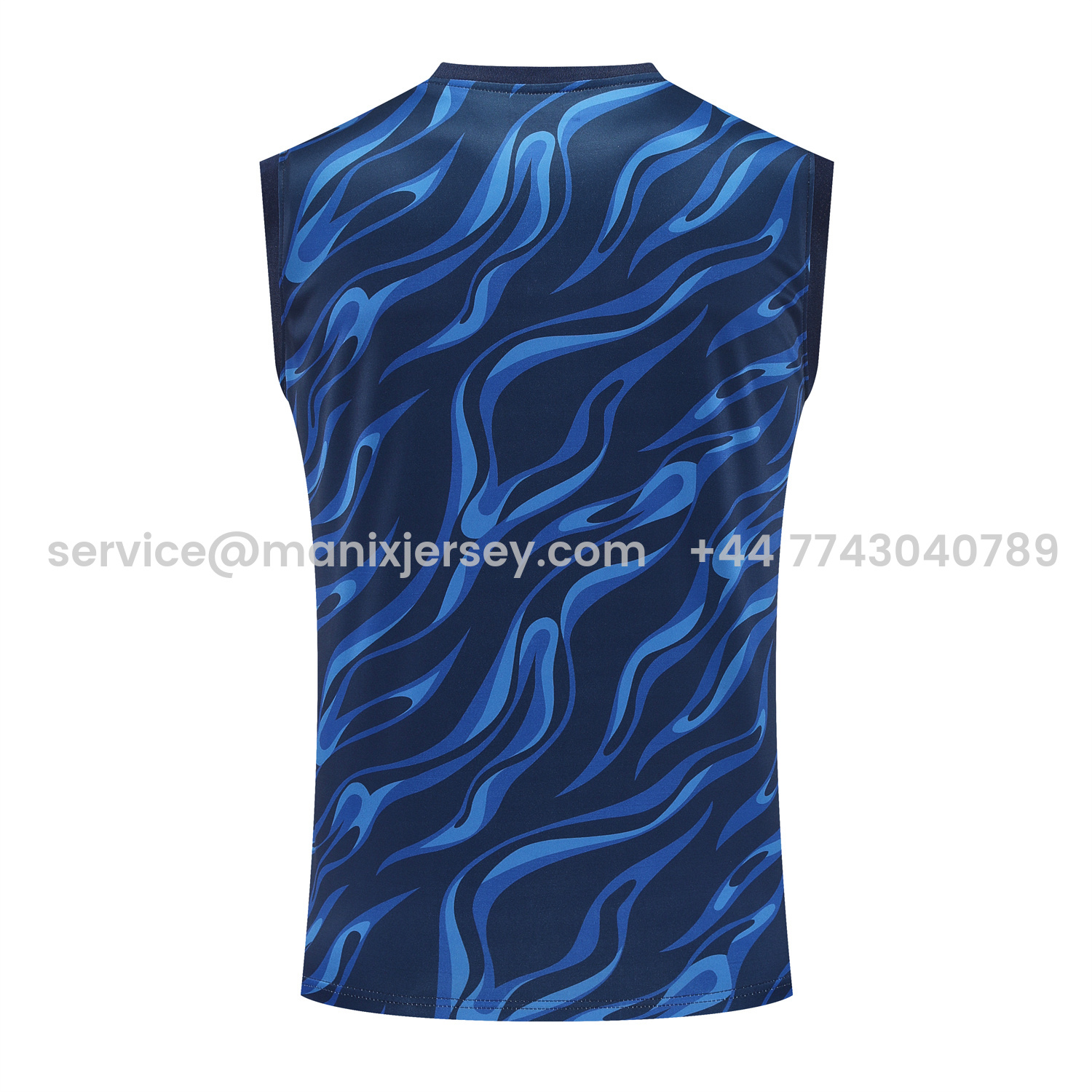 ManixJersey.com | Real Madrid 25-26 Vest Training Set - Blue Water Pattern Top & Deep Blue Shorts -Customize Name, Number and Patch | Worldwide Shipping