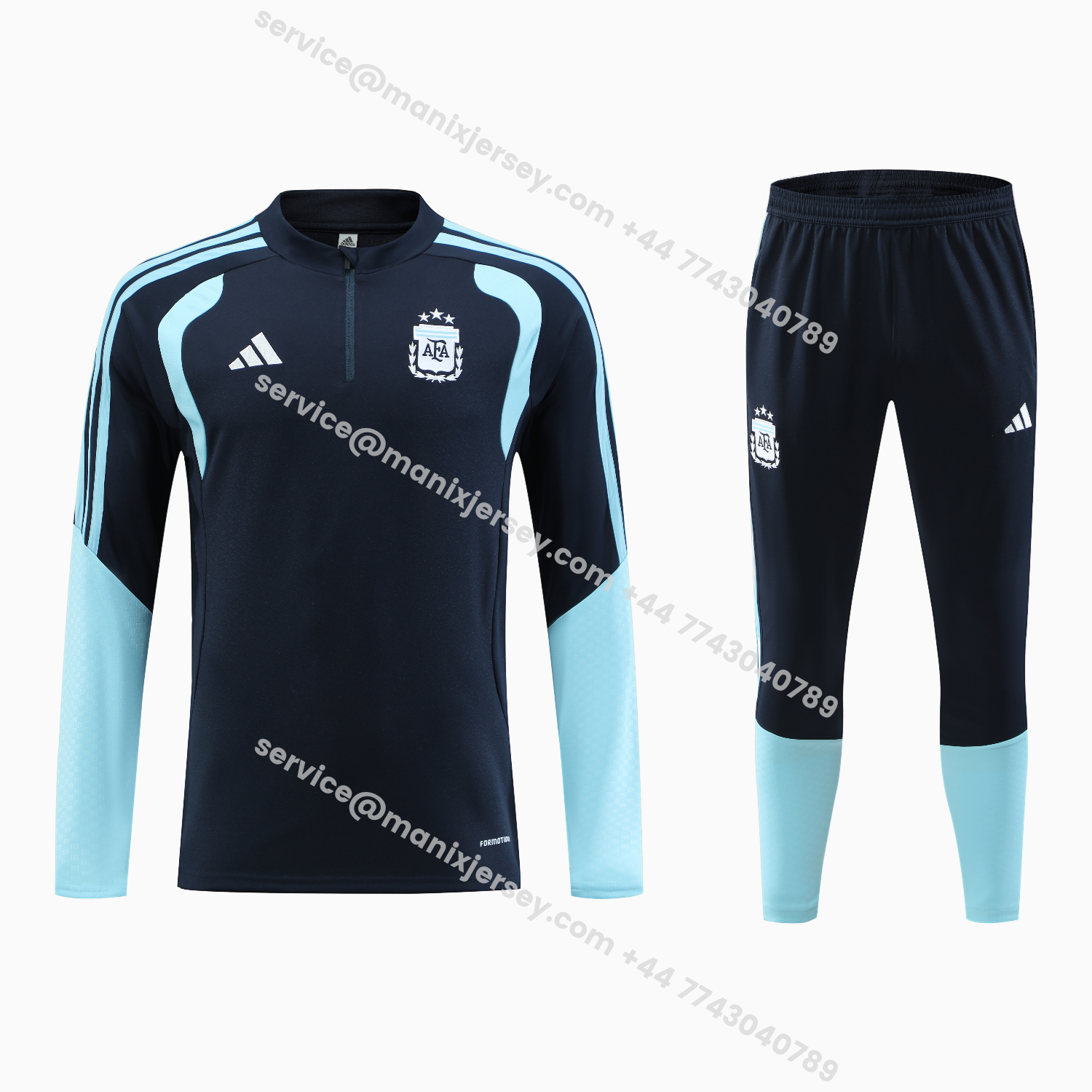 ManixJersey.com | Argentina 2026 Kids Long Sleeve Training Set - Blue Black Top & Pants -Customize Name, Number and Patch | Worldwide Shipping