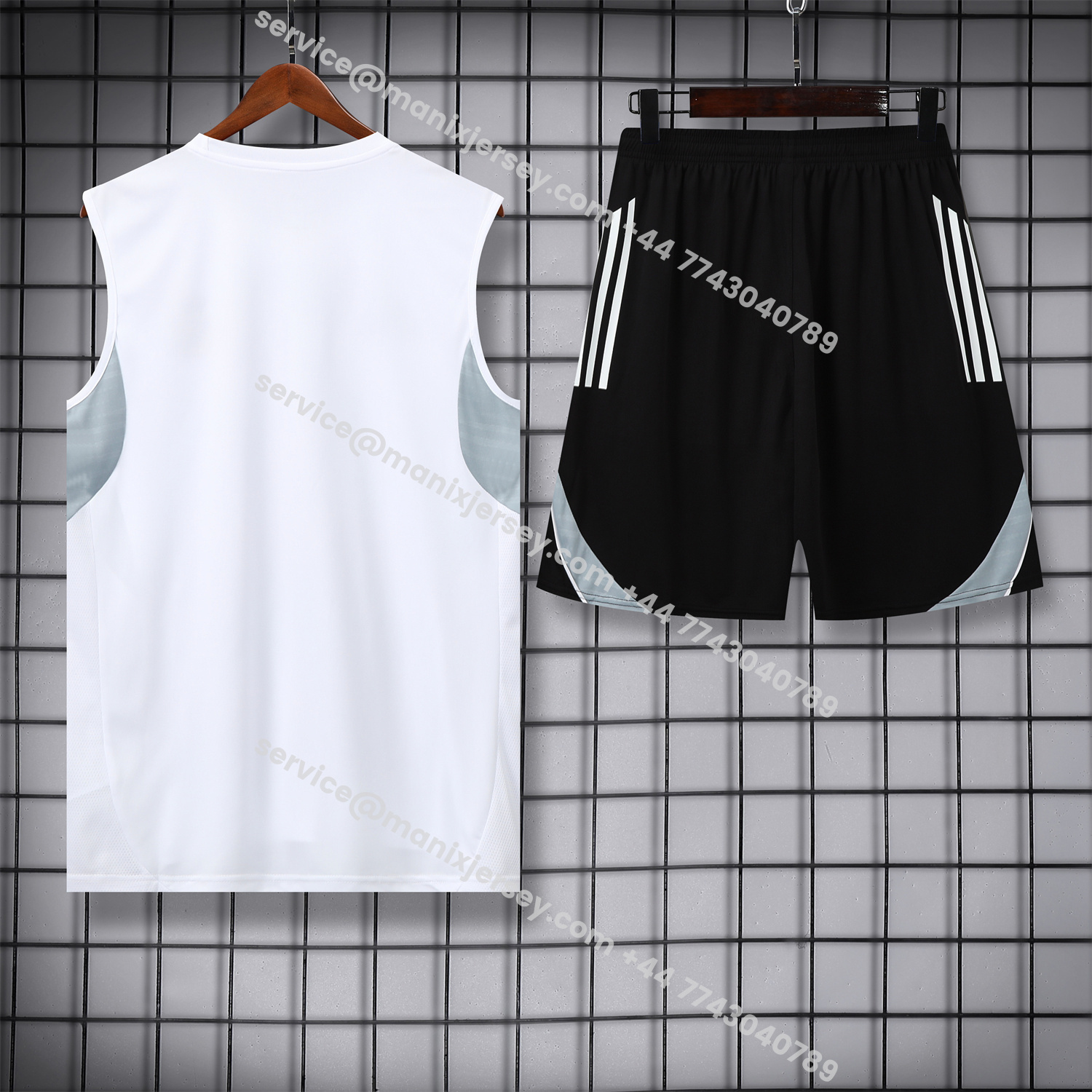 ManixJersey.com | Real Madrid 25-26 Vest Training Set - Grey And White Vest & Black Shorts -Customize Name, Number and Patch | Worldwide Shipping