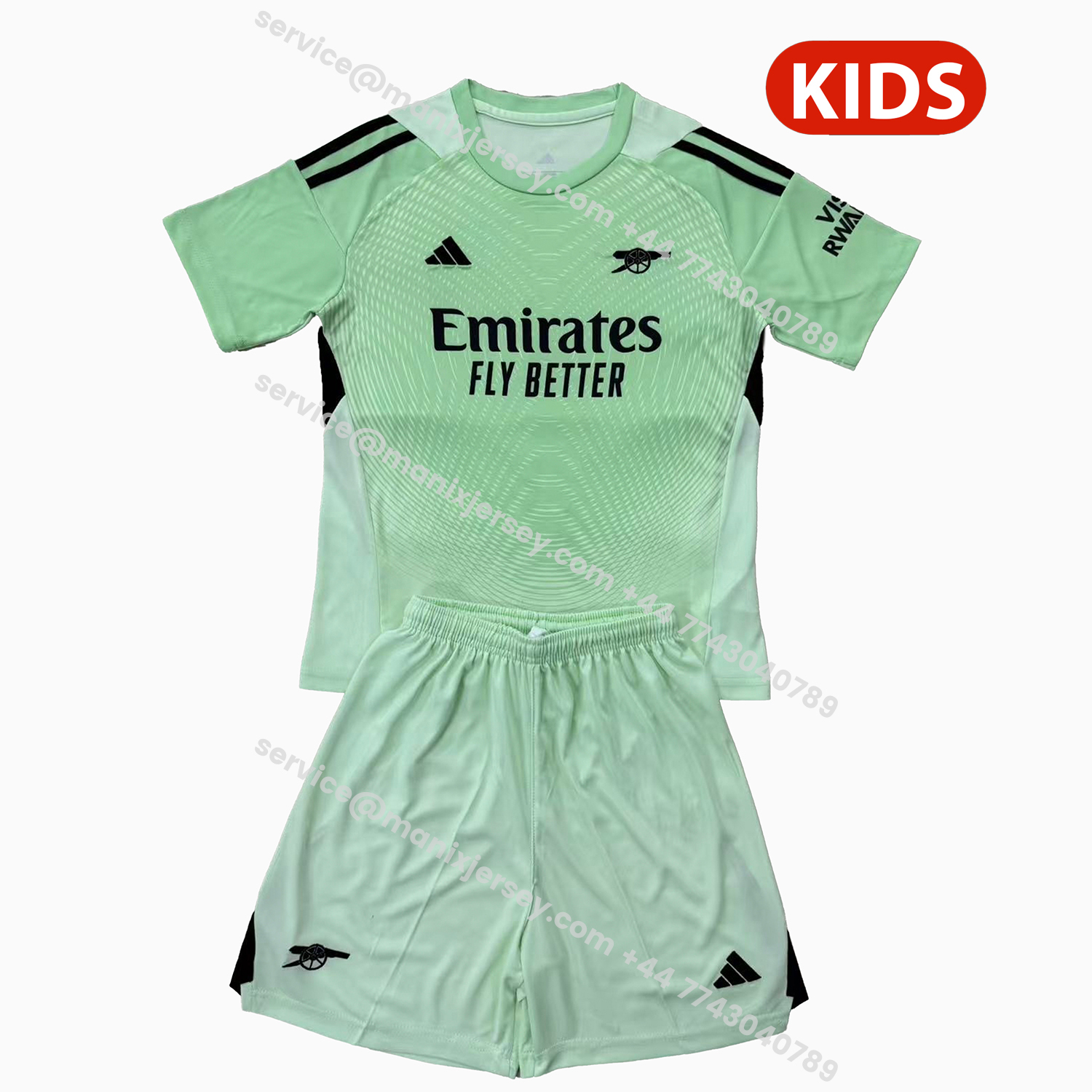ManixJersey.com | Arsenal 25-26 Light Green Goalkeeper Kids Kit -Customize Name, Number and Patch | Worldwide Shipping