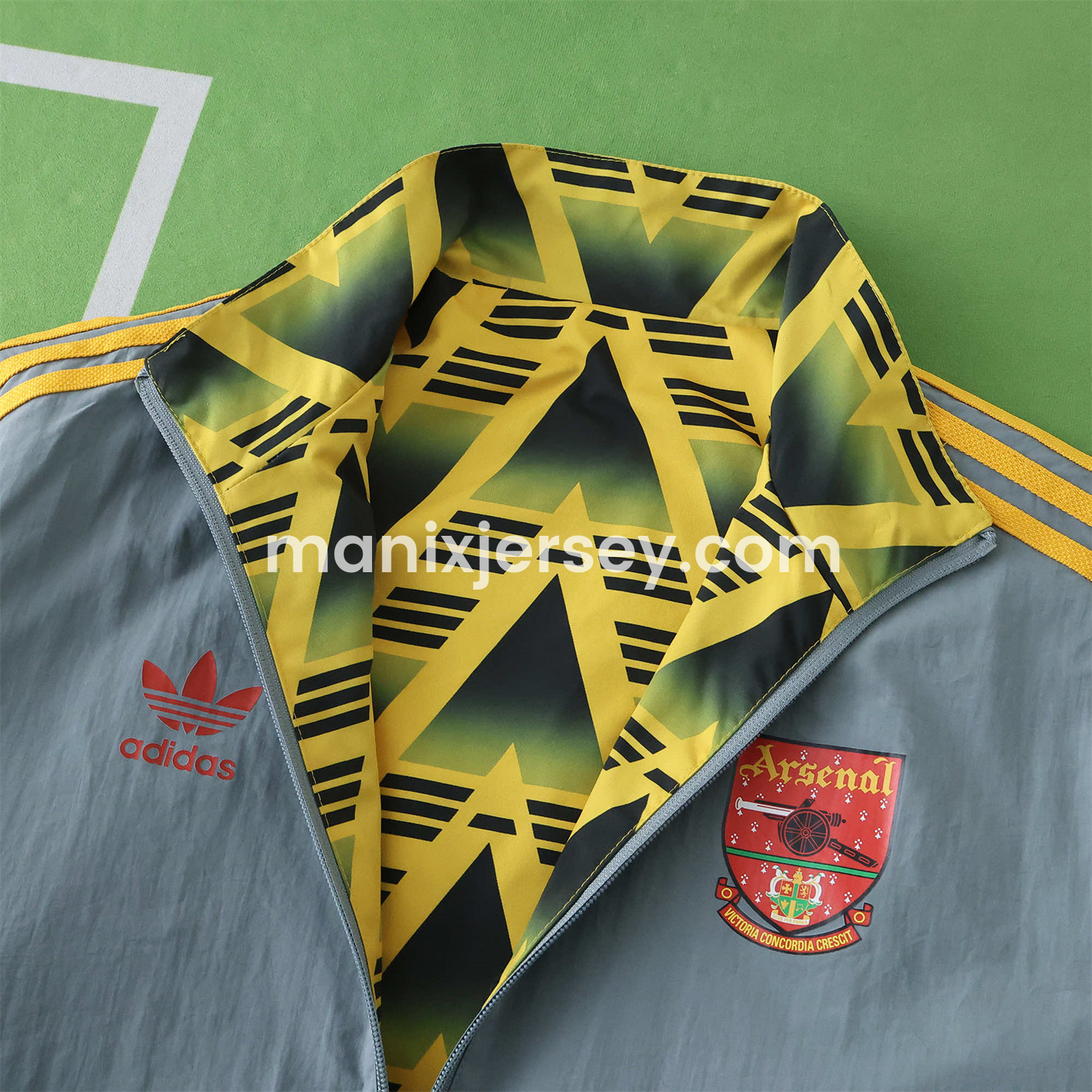 ManixJersey.com | Retro Arsenal 1991-93 Away Double Sided Reversible Windbreaker - Yellow & Grey -Customize Name, Number and Patch | Worldwide Shipping