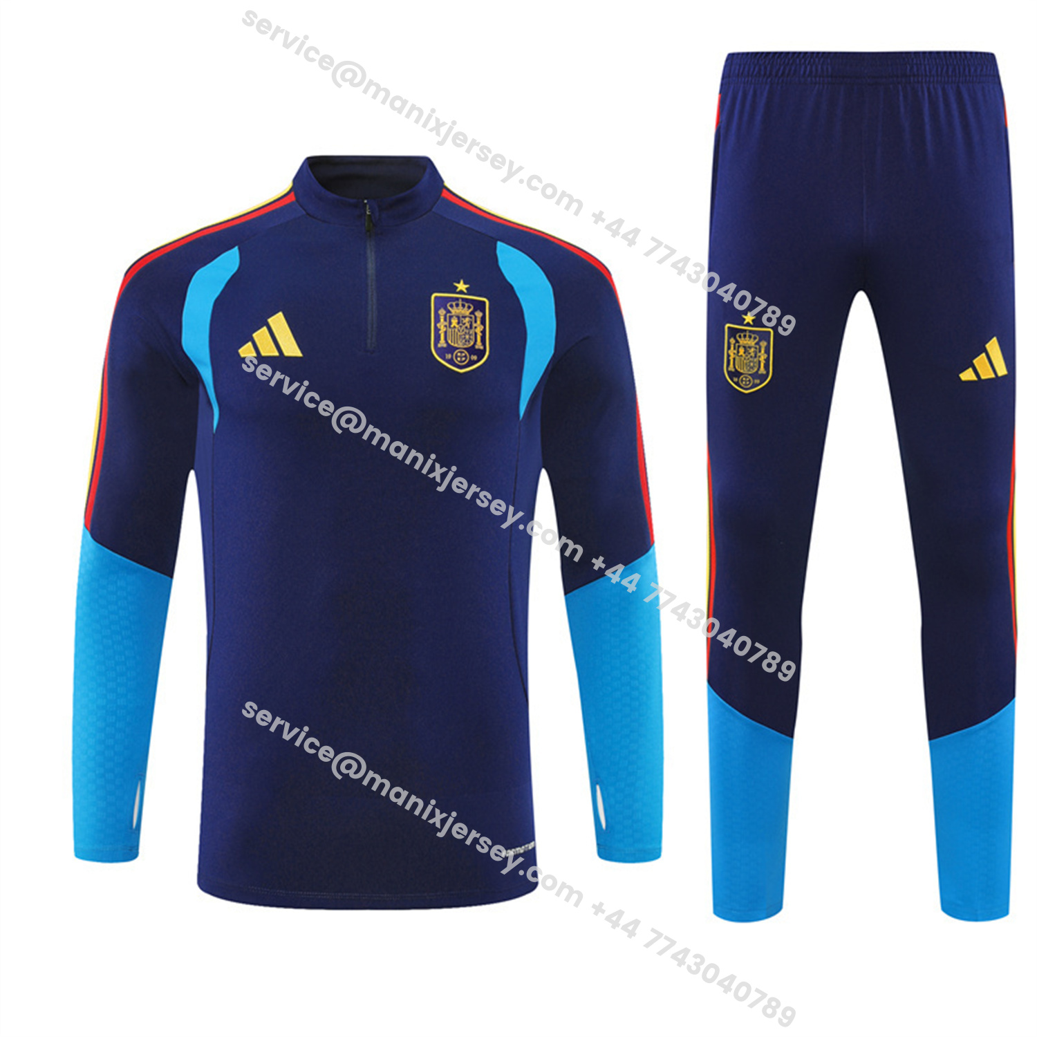 ManixJersey.com | Spain 2026 Long Sleeve Training Set - Royal Blue Top & Pants -Customize Name, Number and Patch | Worldwide Shipping