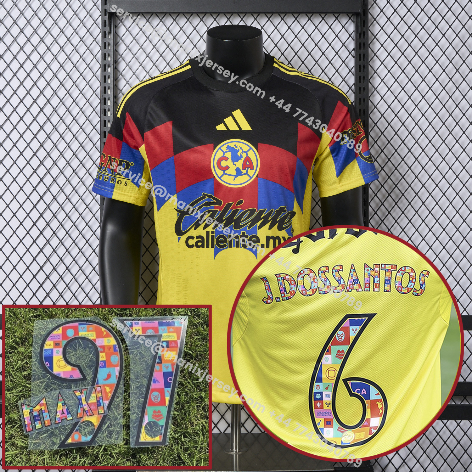 ManixJersey.com | 【El Día de Muertos Font】Club América 25-26 Home Yellow Jersey - Player Version -Customize Name, Number and Patch | Worldwide Shipping
