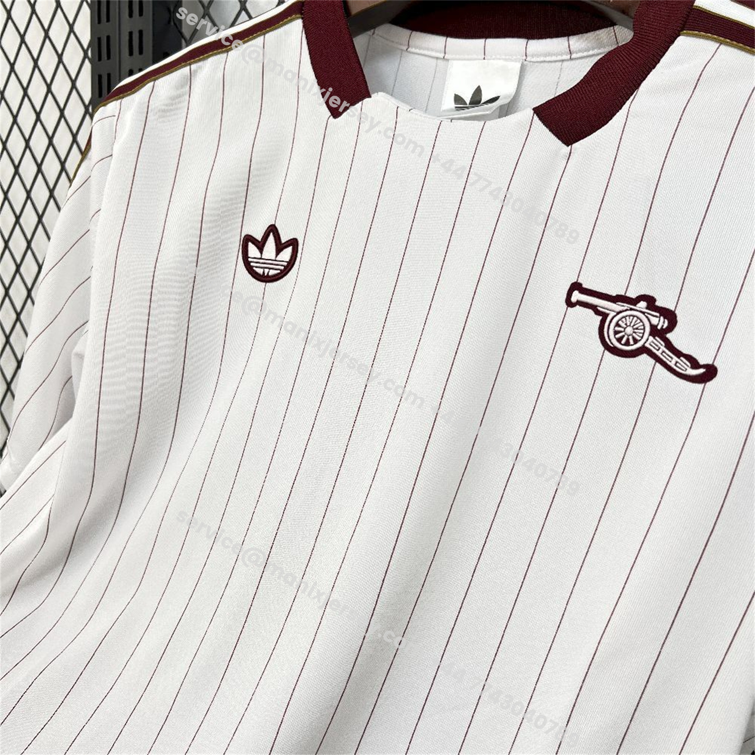 ManixJersey.com | Arsenal 25-26 Trefoil Red Lines White Travel Jersey - Fans Version -Customize Name, Number and Patch | Worldwide Shipping