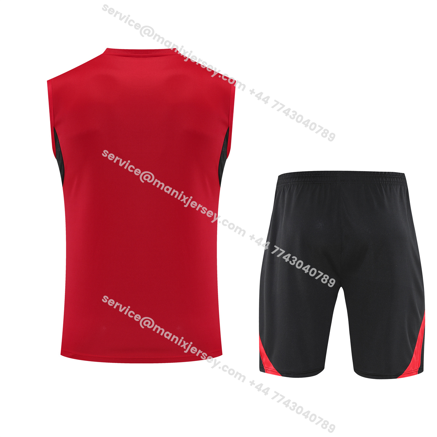 ManixJersey.com | Manchester United 25-26 Vest Training Set - Pure Red Vest & Black Shorts -Customize Name, Number and Patch | Worldwide Shipping