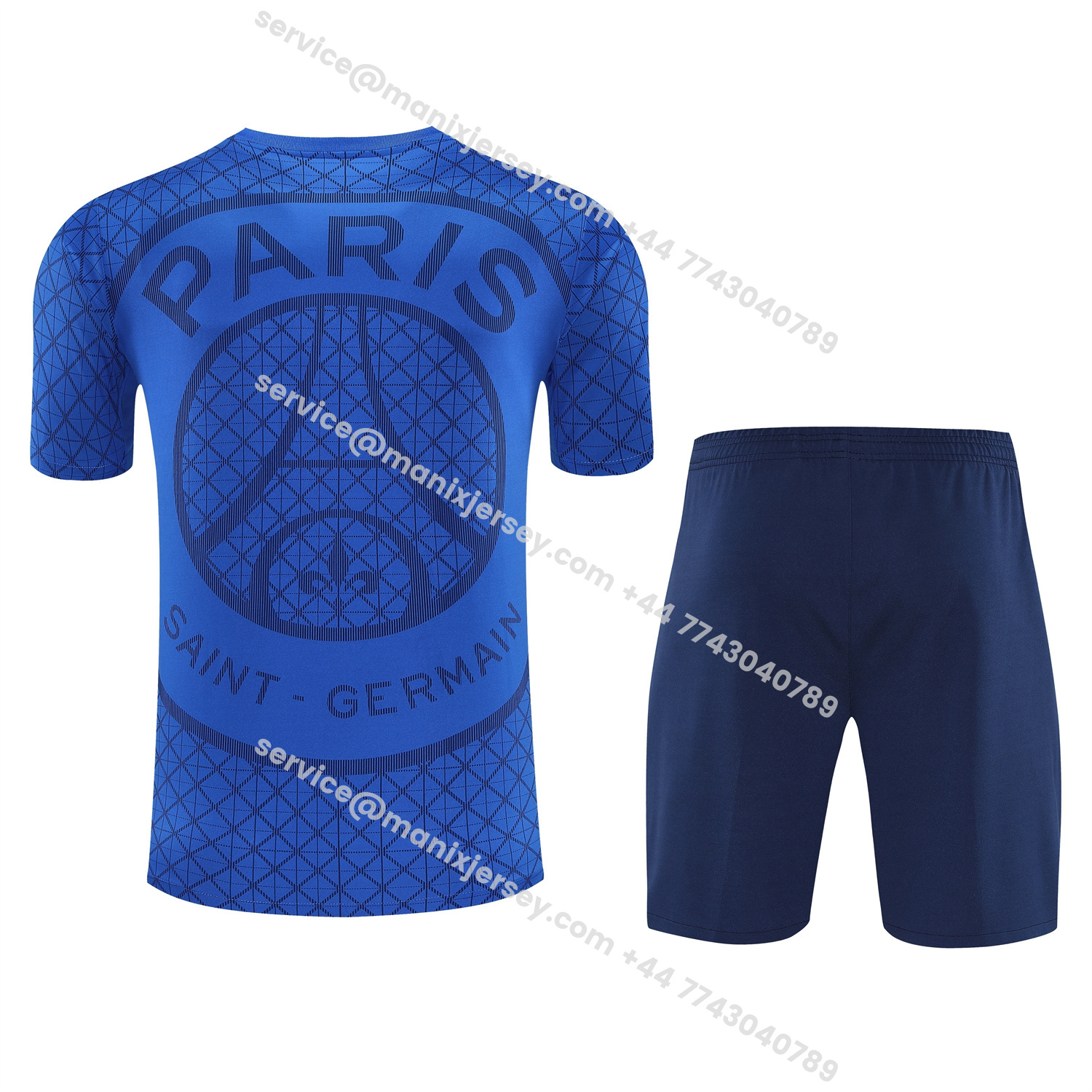 ManixJersey.com | Paris Saint-Germain PSG 25-26 Short-Sleeve Training Set - Blue Top & Deep Blue Shorts -Customize Name, Number and Patch | Worldwide Shipping