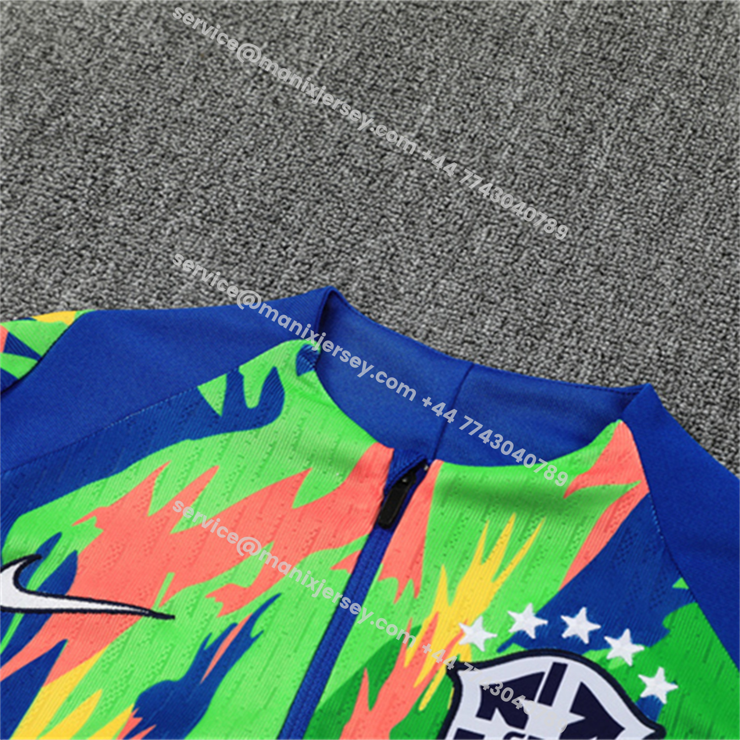ManixJersey.com | Brazil 25-26 Kids Long Sleeve Training Set - Colorful Camouflage Top & Royal Blue Pants -Customize Name, Number and Patch | Worldwide Shipping