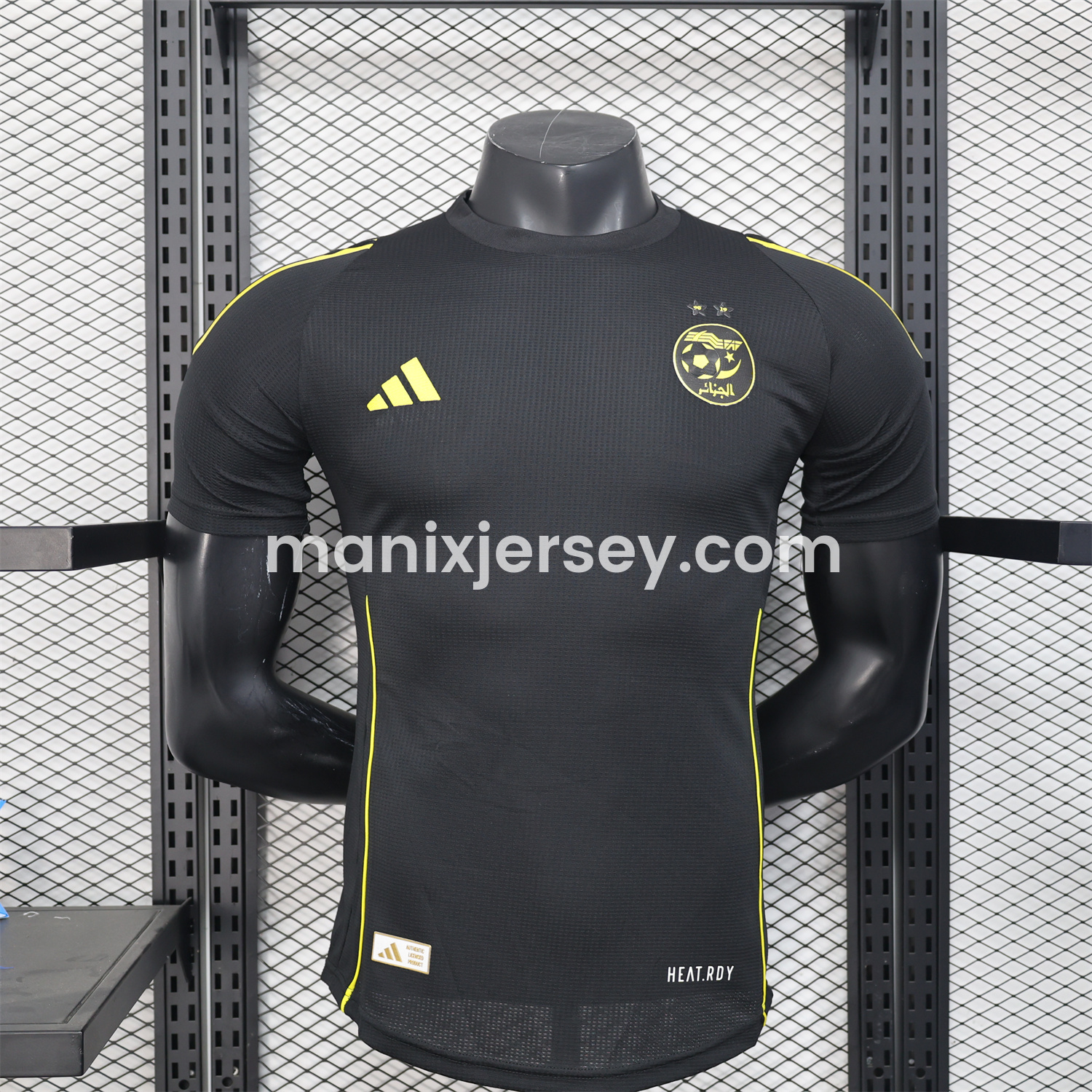 ManixJersey.com | Algeria 25-26 Pure Black Jersey with Yellow Line - Player Version -Customize Name, Number and Patch | Worldwide Shipping
