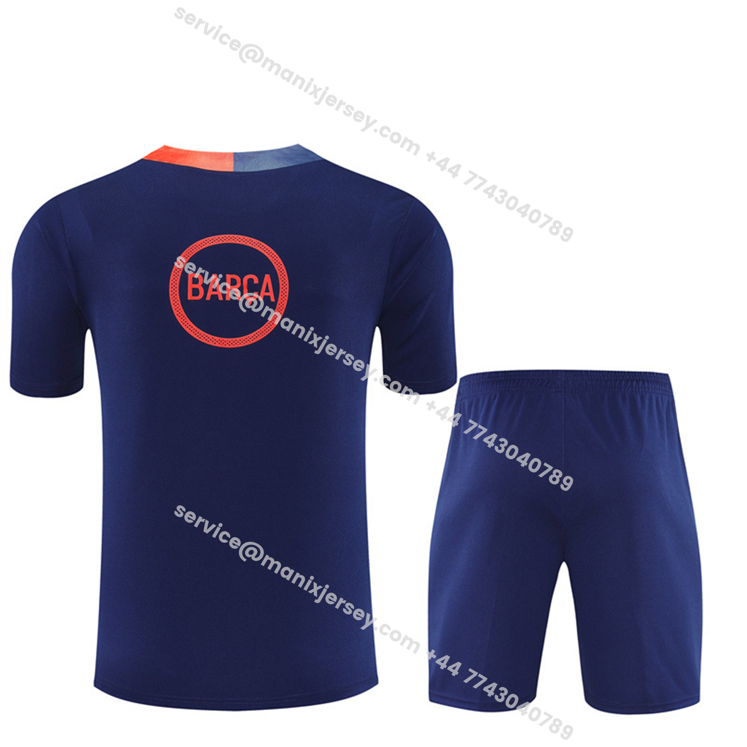 ManixJersey.com | Barcelona 25-26 Short-Sleeve Training Set - Royal Blue Top Orange Sponsor & Royal Blue Shorts -Customize Name, Number and Patch | Worldwide Shipping