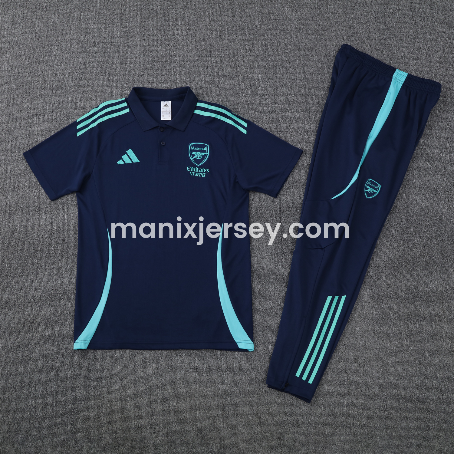 ManixJersey.com | Arsenal 25-26 POLO Short-Sleeve Training Set - Deep Blue Top and Pants -Customize Name, Number and Patch | Worldwide Shipping