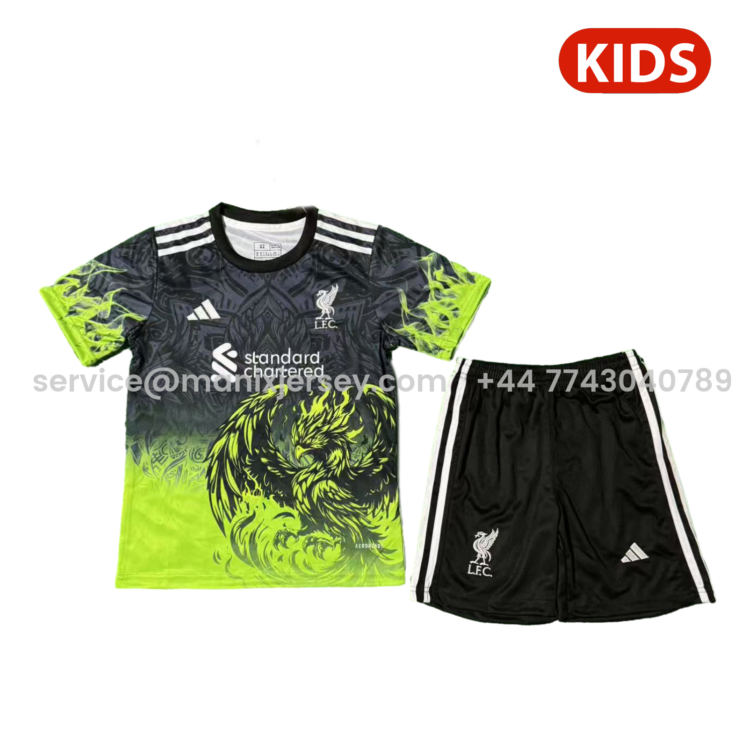 ManixJersey.com | Liver.pool 25-26 Green Liver.pool Bird Black Special Kids Kit -Customize Name, Number and Patch | Worldwide Shipping