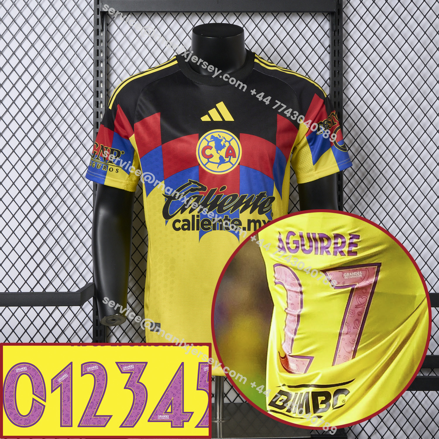 ManixJersey.com | 【Pink Font】Club América 25-26 Home Yellow Jersey - Player Version -Customize Name, Number and Patch | Worldwide Shipping