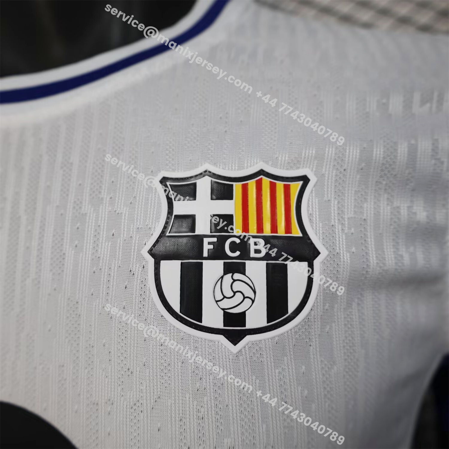 ManixJersey.com | Barcelona 25-26 Red And Blue Vertical Stripes Special White Jersey - Player Version -Customize Name, Number and Patch | Worldwide Shipping