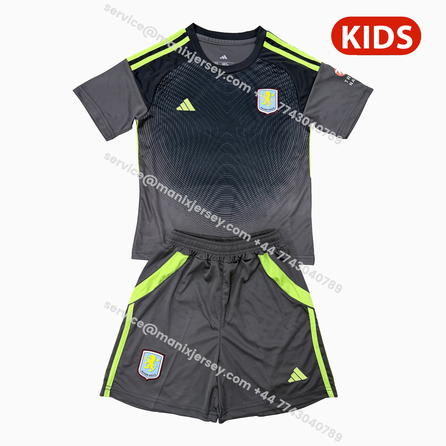 ManixJersey.com | Aston Villa 25-26 Black Goalkeeper Kids Kit -Customize Name, Number and Patch | Worldwide Shipping