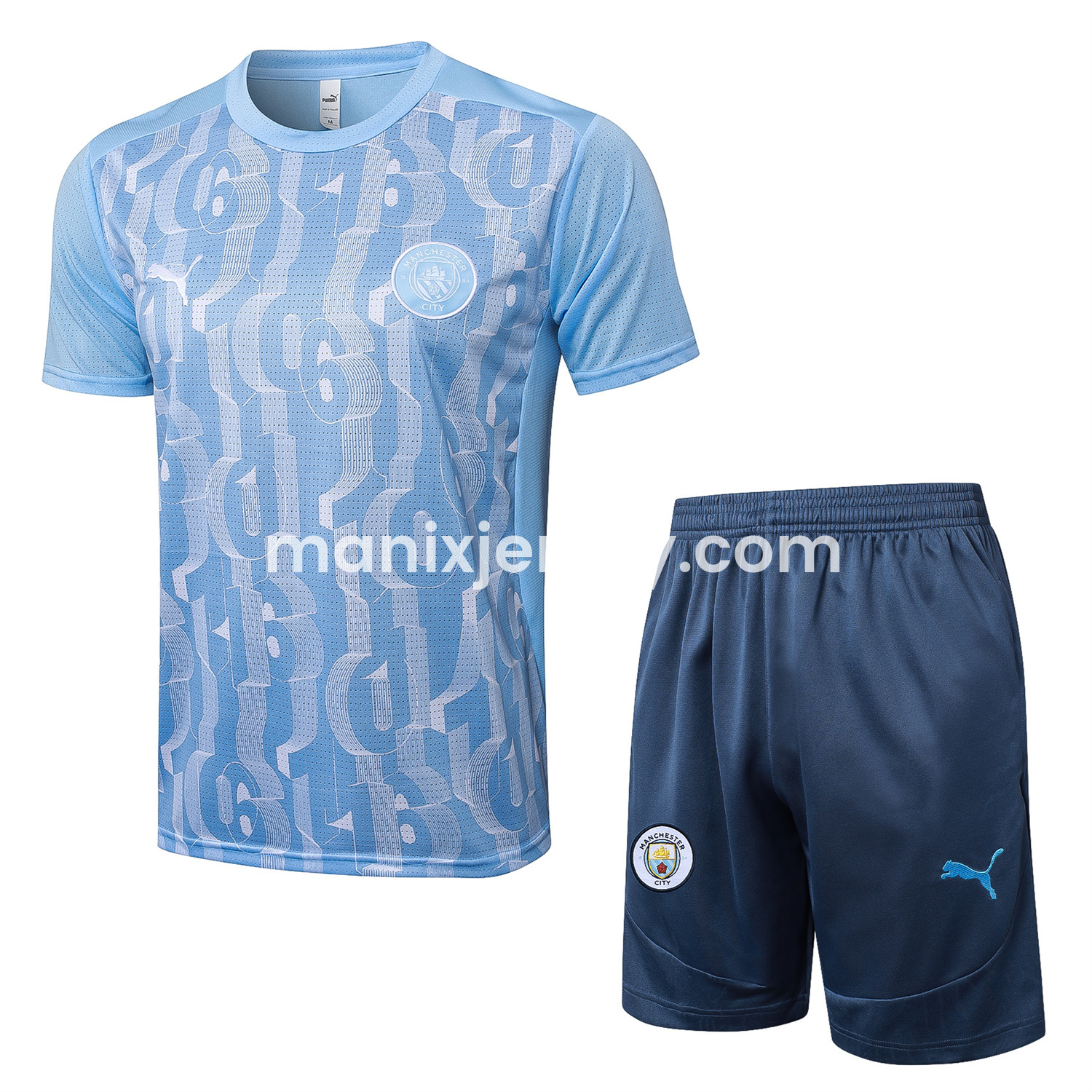 ManixJersey.com | Manchester City 24-25 Short-Sleeve Training Set - Light Blue -Customize Name, Number and Patch | Worldwide Shipping