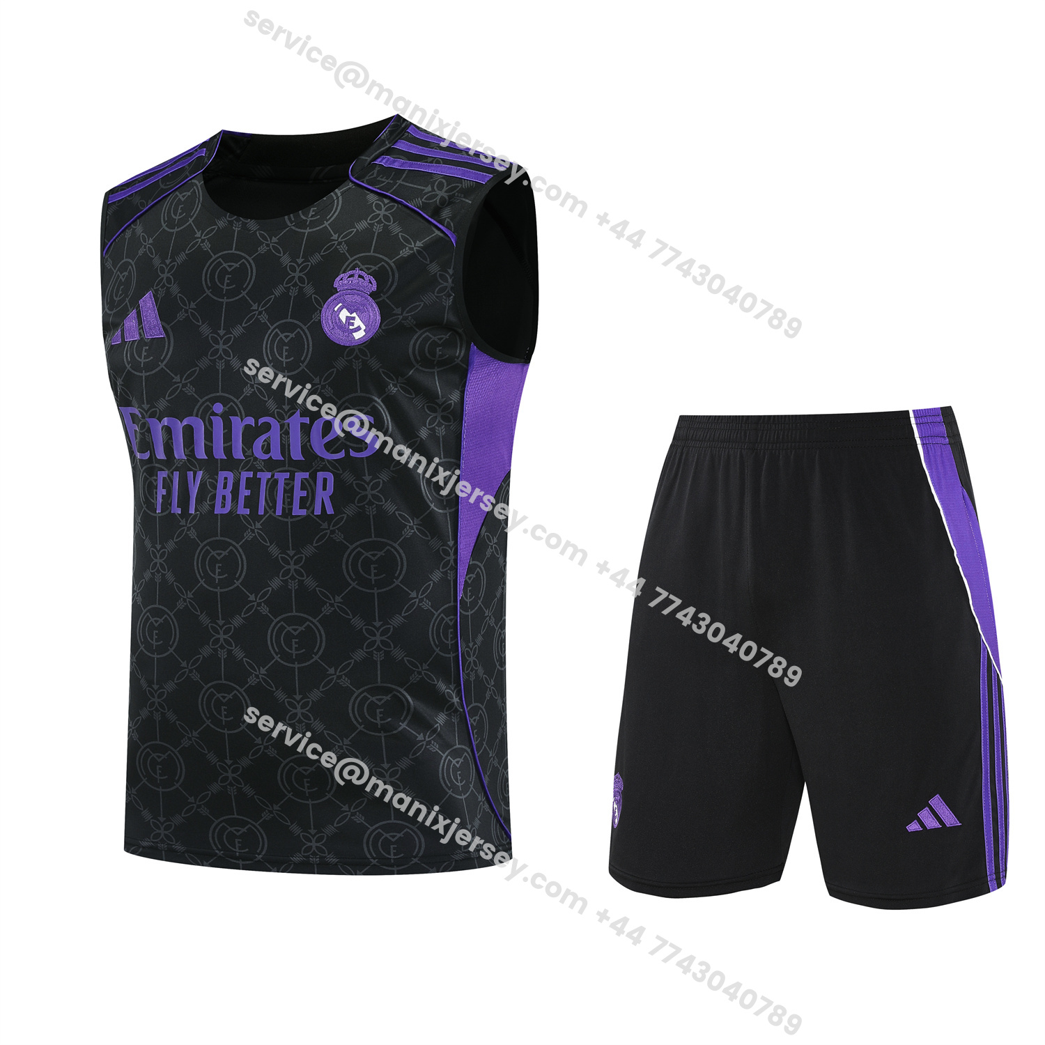 ManixJersey.com | Real Madrid 25-26 Vest Training Set - Blue Edge Black Vest & Black Shorts -Customize Name, Number and Patch | Worldwide Shipping