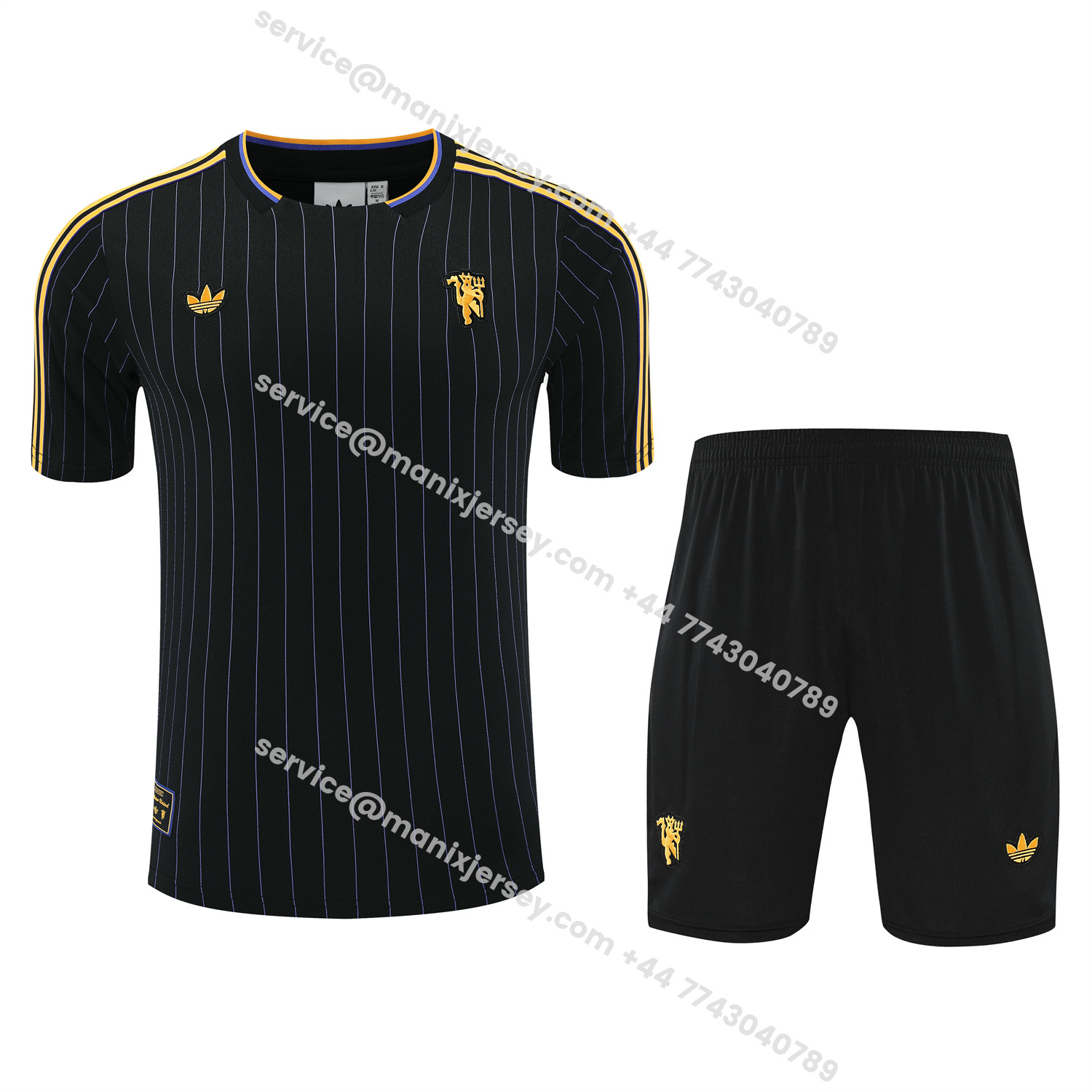 ManixJersey.com | Manchester United 25-26 Short-Sleeve Training Set - Black Top & Black Shorts -Customize Name, Number and Patch | Worldwide Shipping