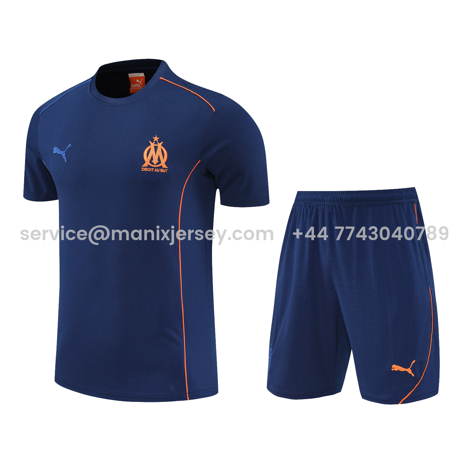 ManixJersey.com | Marseille 25-26 Short-Sleeve Training Set - Blue Top & Blue Shorts -Customize Name, Number and Patch | Worldwide Shipping