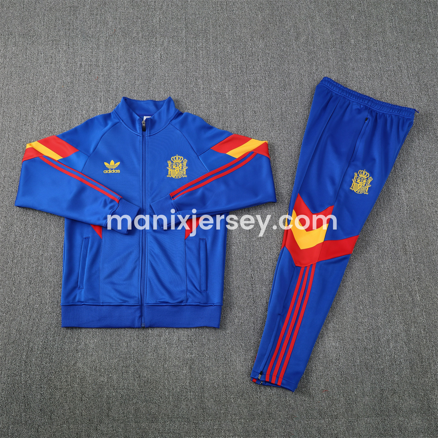 ManixJersey.com | Spain 25-26 Jacket Training Tracksuit - Blue Jackets & Pants with Red and Yellow -Customize Name, Number and Patch | Worldwide Shipping