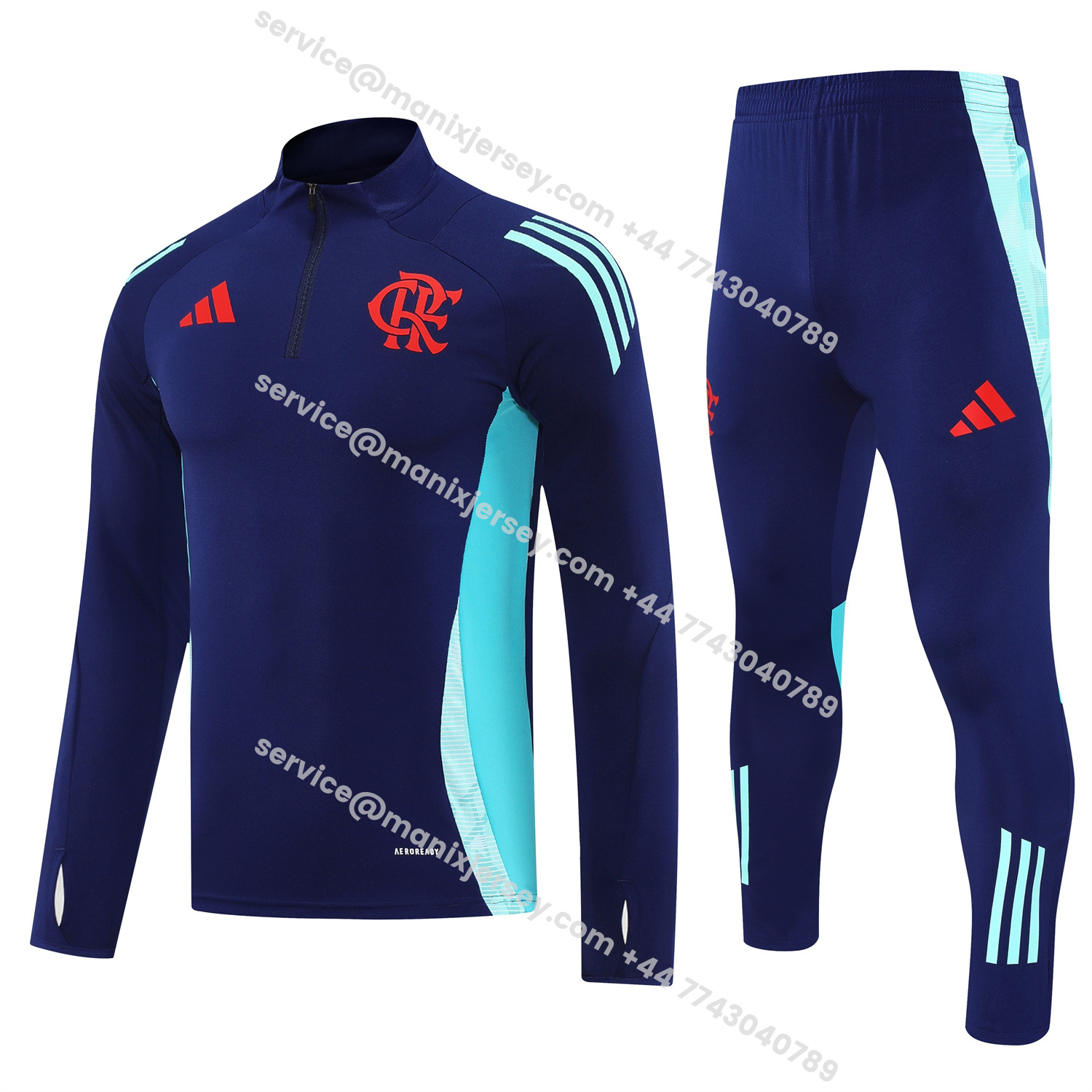 ManixJersey.com | Flamengo 25-26 Long Sleeve Training Set - Deep Blue Top & Deep Blue Pants -Customize Name, Number and Patch | Worldwide Shipping
