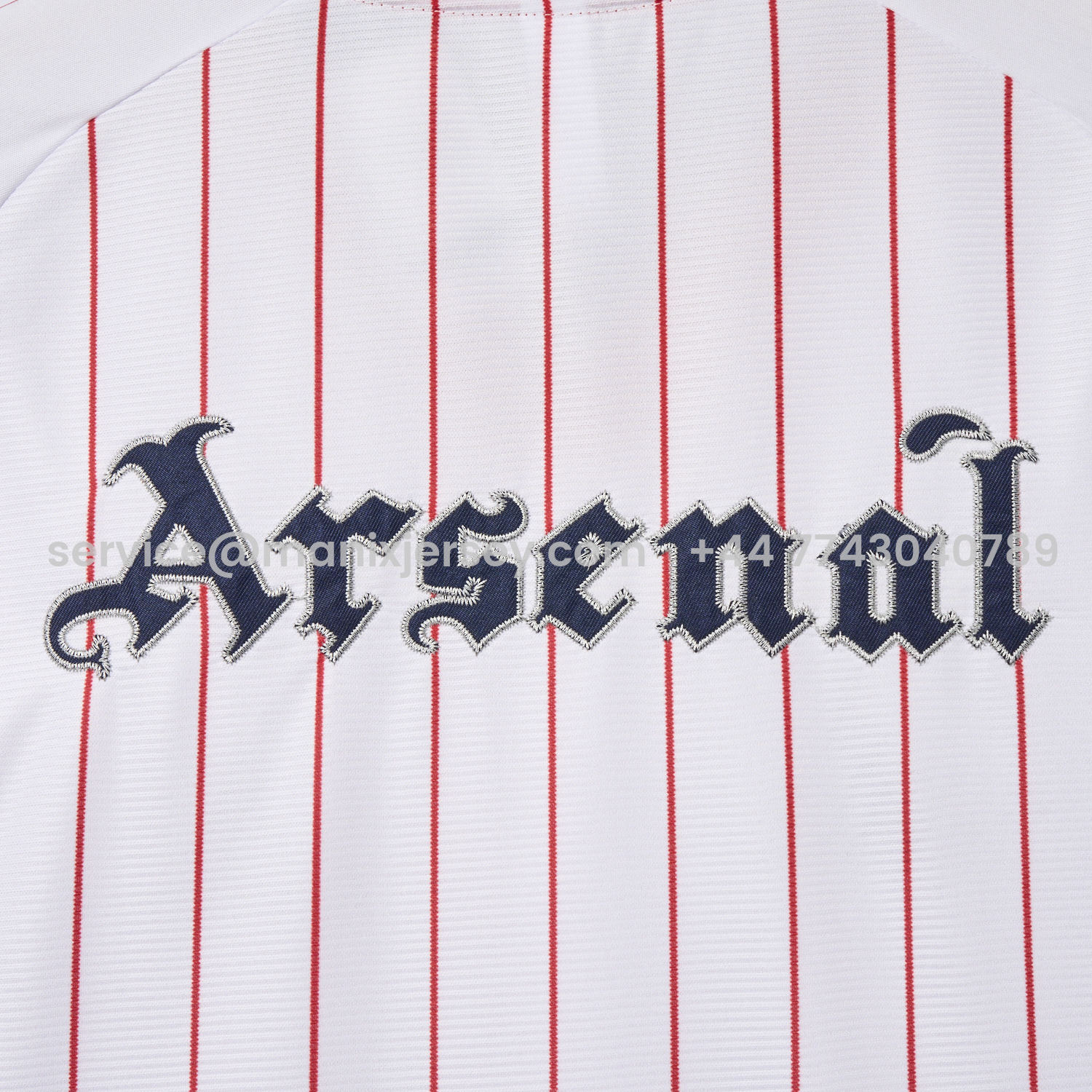 ManixJersey.com | Arsenal 25-26 White Baseball Jersey with Red Stripes -Customize Name, Number and Patch | Worldwide Shipping